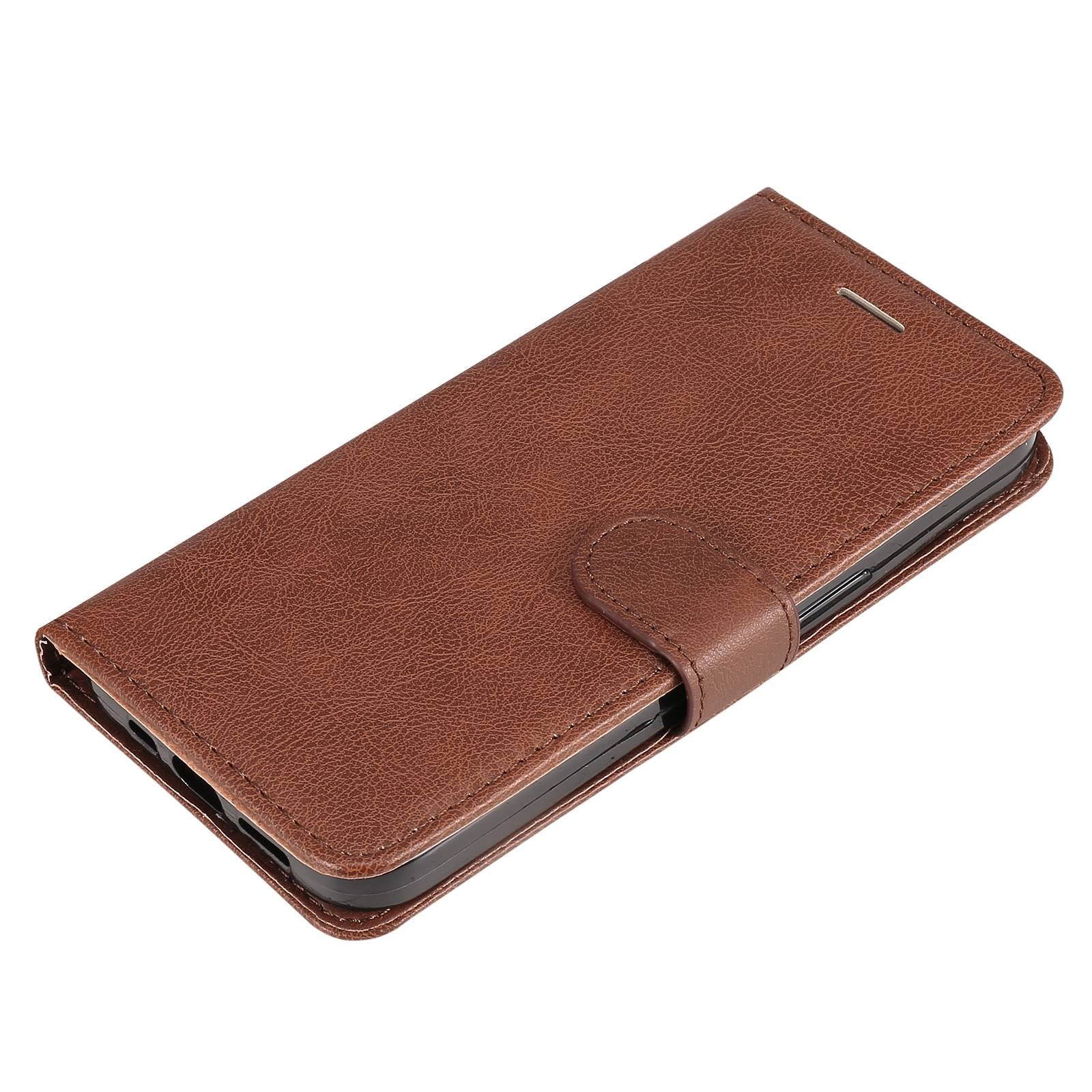 KT Leather Series-2 for vivo Y16 4G / Y02s 4G PU Leather Flip Wallet Case Solid Color Magnetic Closure Stand Shockproof Cover with Strap - Brown