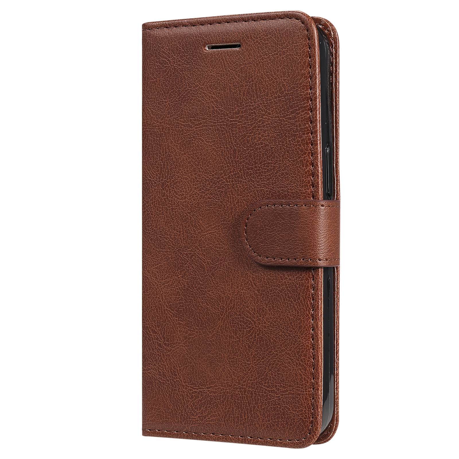 KT Leather Series-2 for vivo Y16 4G / Y02s 4G PU Leather Flip Wallet Case Solid Color Magnetic Closure Stand Shockproof Cover with Strap - Brown