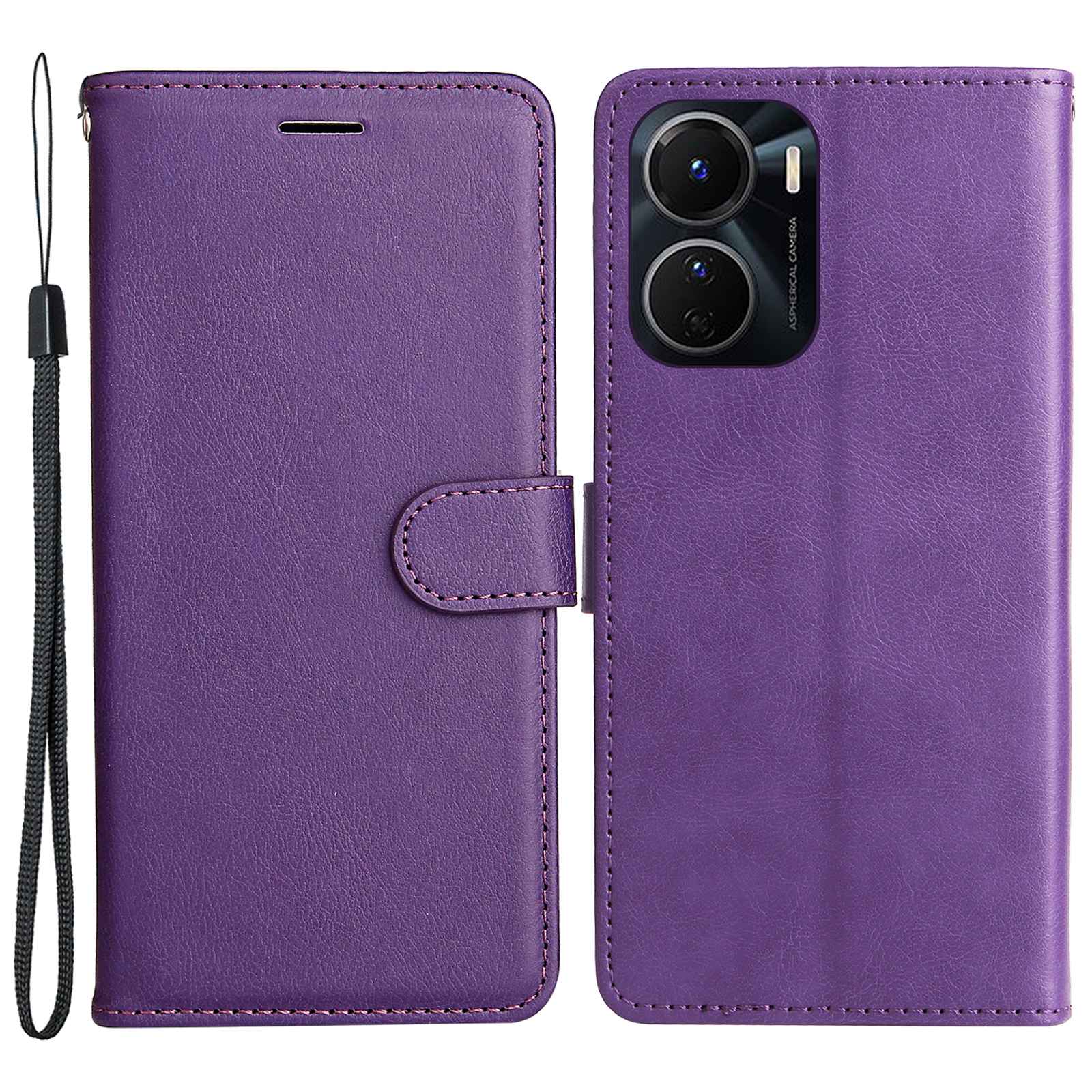 KT Leather Series-2 for vivo Y16 4G / Y02s 4G PU Leather Flip Wallet Case Solid Color Magnetic Closure Stand Shockproof Cover with Strap - Purple