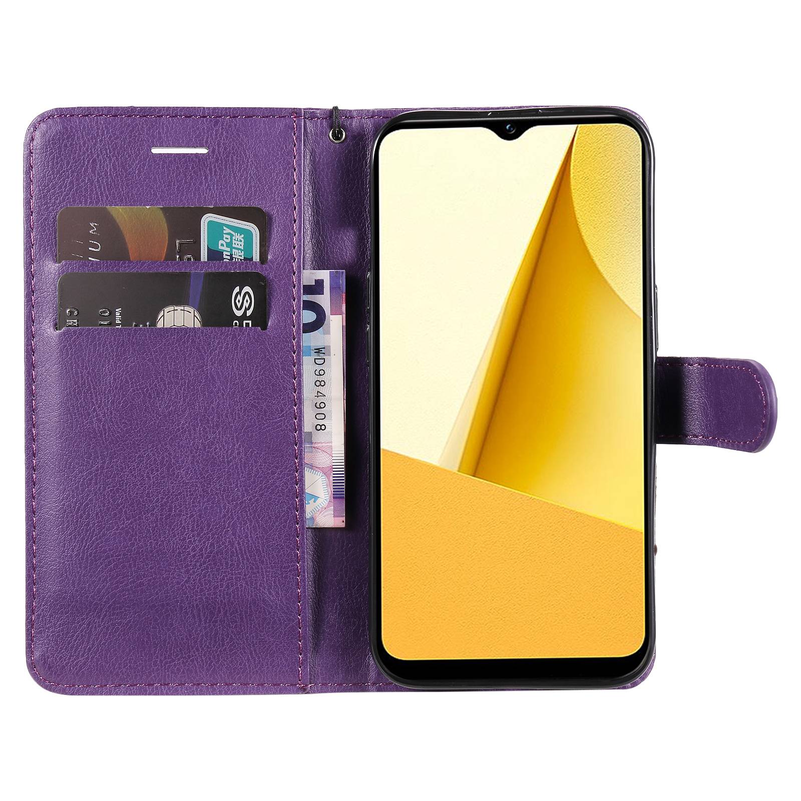 KT Leather Series-2 for vivo Y16 4G / Y02s 4G PU Leather Flip Wallet Case Solid Color Magnetic Closure Stand Shockproof Cover with Strap - Purple