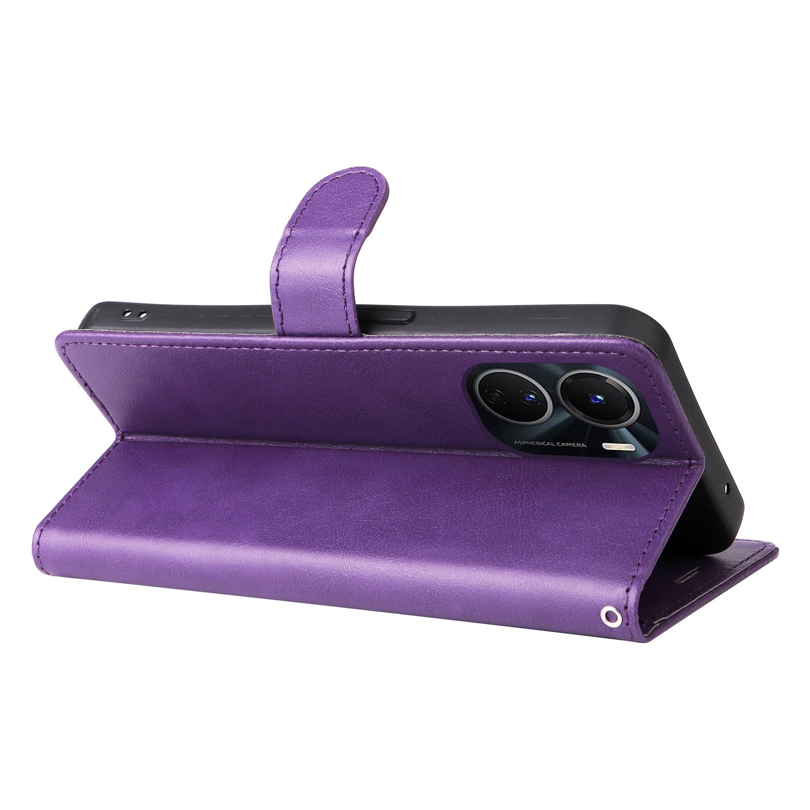 KT Leather Series-2 for vivo Y16 4G / Y02s 4G PU Leather Flip Wallet Case Solid Color Magnetic Closure Stand Shockproof Cover with Strap - Purple