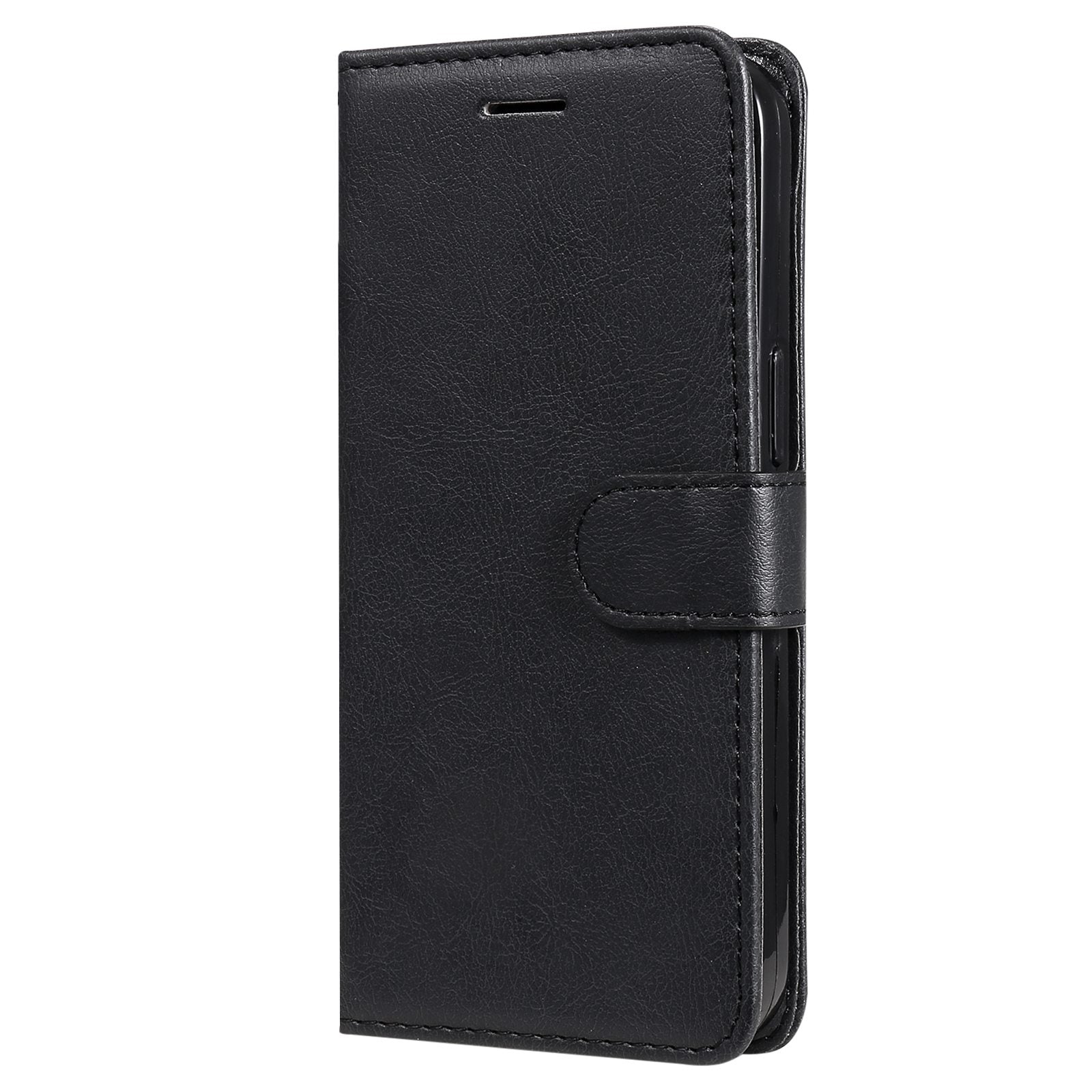 KT Leather Series-2 for vivo Y16 4G / Y02s 4G PU Leather Flip Wallet Case Solid Color Magnetic Closure Stand Shockproof Cover with Strap - Black