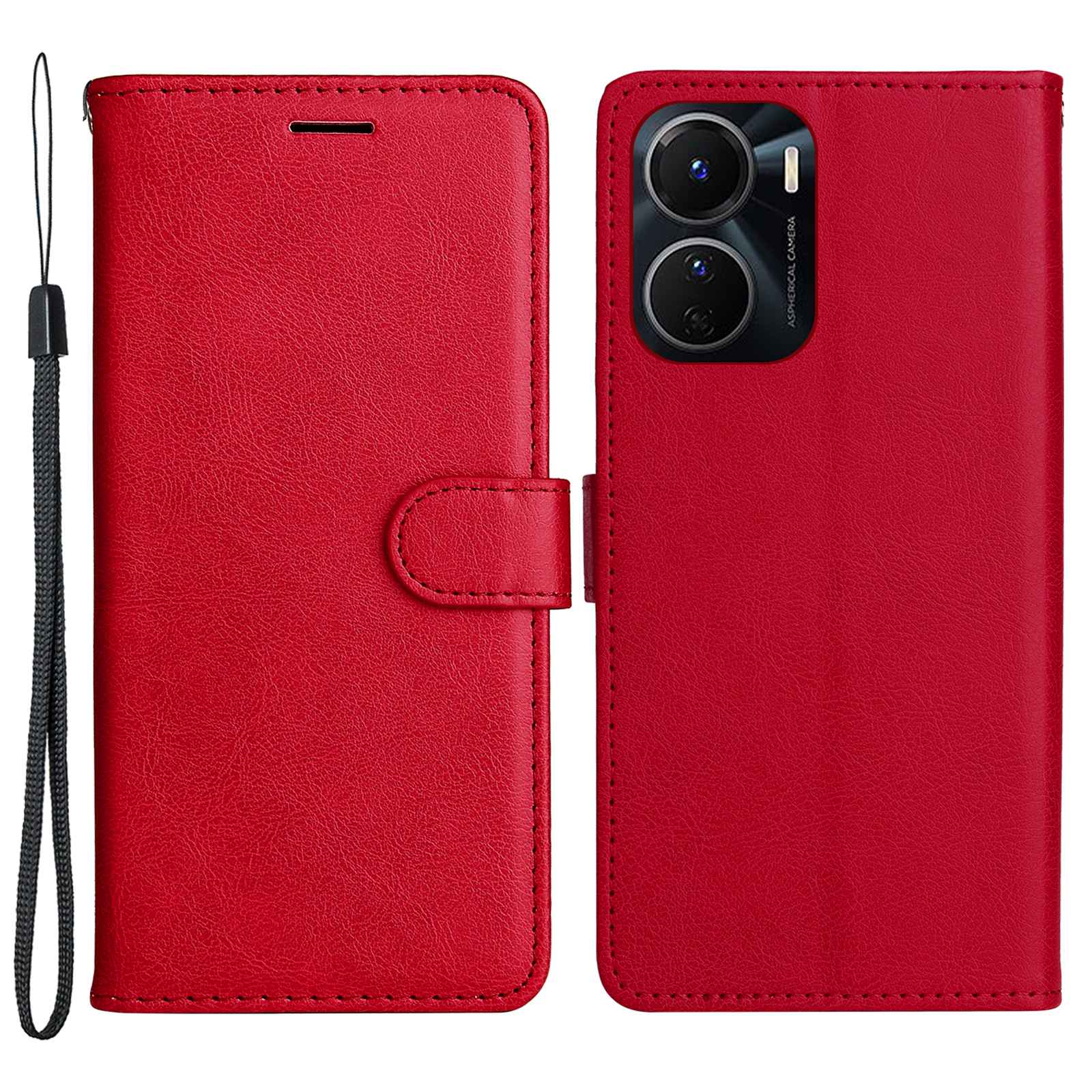 KT Leather Series-2 for vivo Y16 4G / Y02s 4G PU Leather Flip Wallet Case Solid Color Magnetic Closure Stand Shockproof Cover with Strap - Red