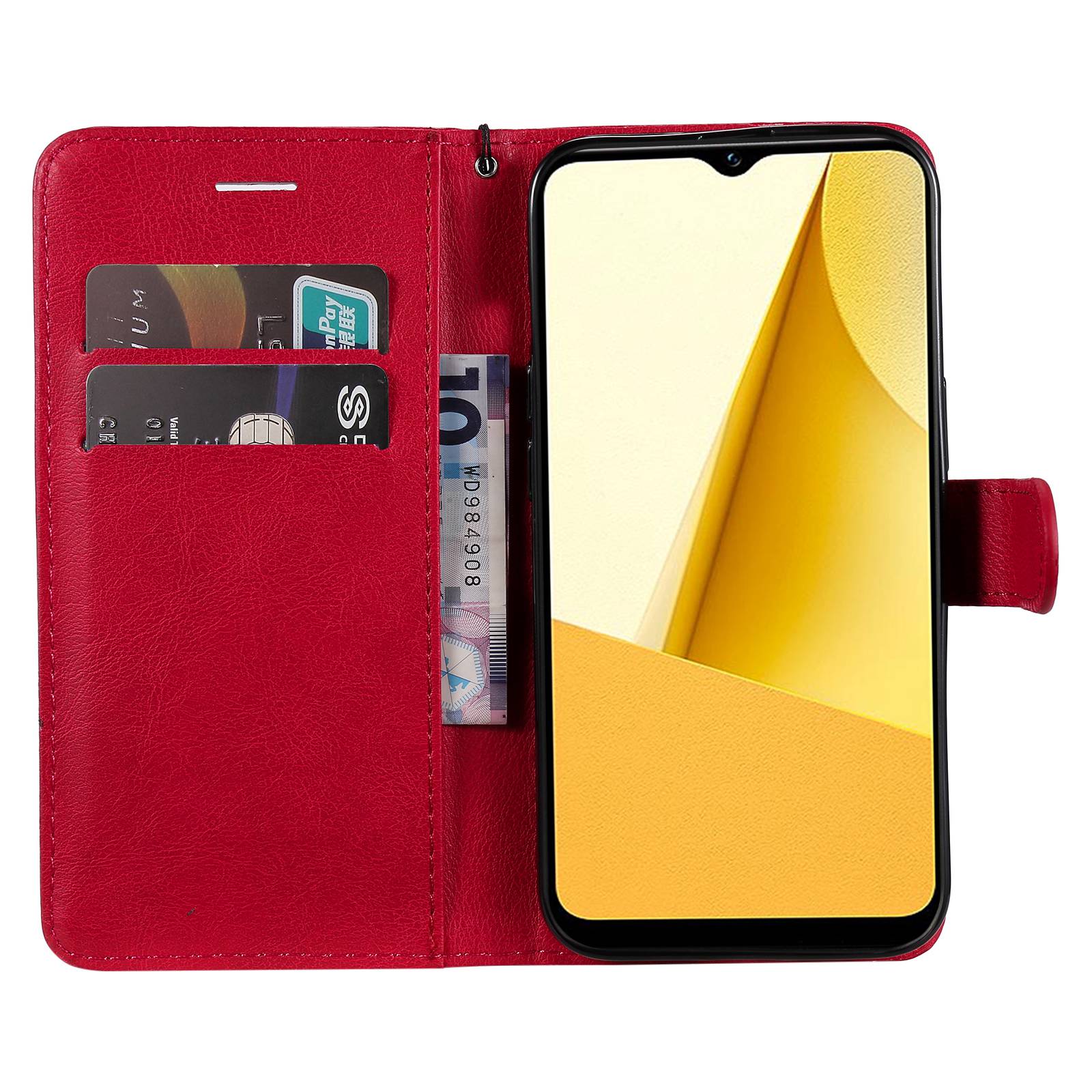 KT Leather Series-2 for vivo Y16 4G / Y02s 4G PU Leather Flip Wallet Case Solid Color Magnetic Closure Stand Shockproof Cover with Strap - Red