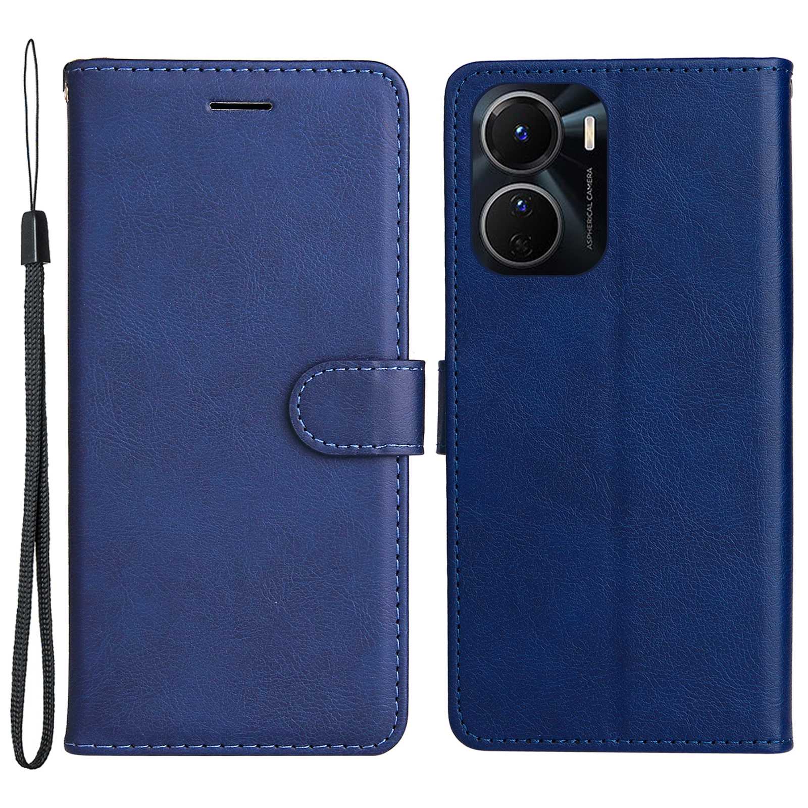 KT Leather Series-2 for vivo Y16 4G / Y02s 4G PU Leather Flip Wallet Case Solid Color Magnetic Closure Stand Shockproof Cover with Strap - Blue