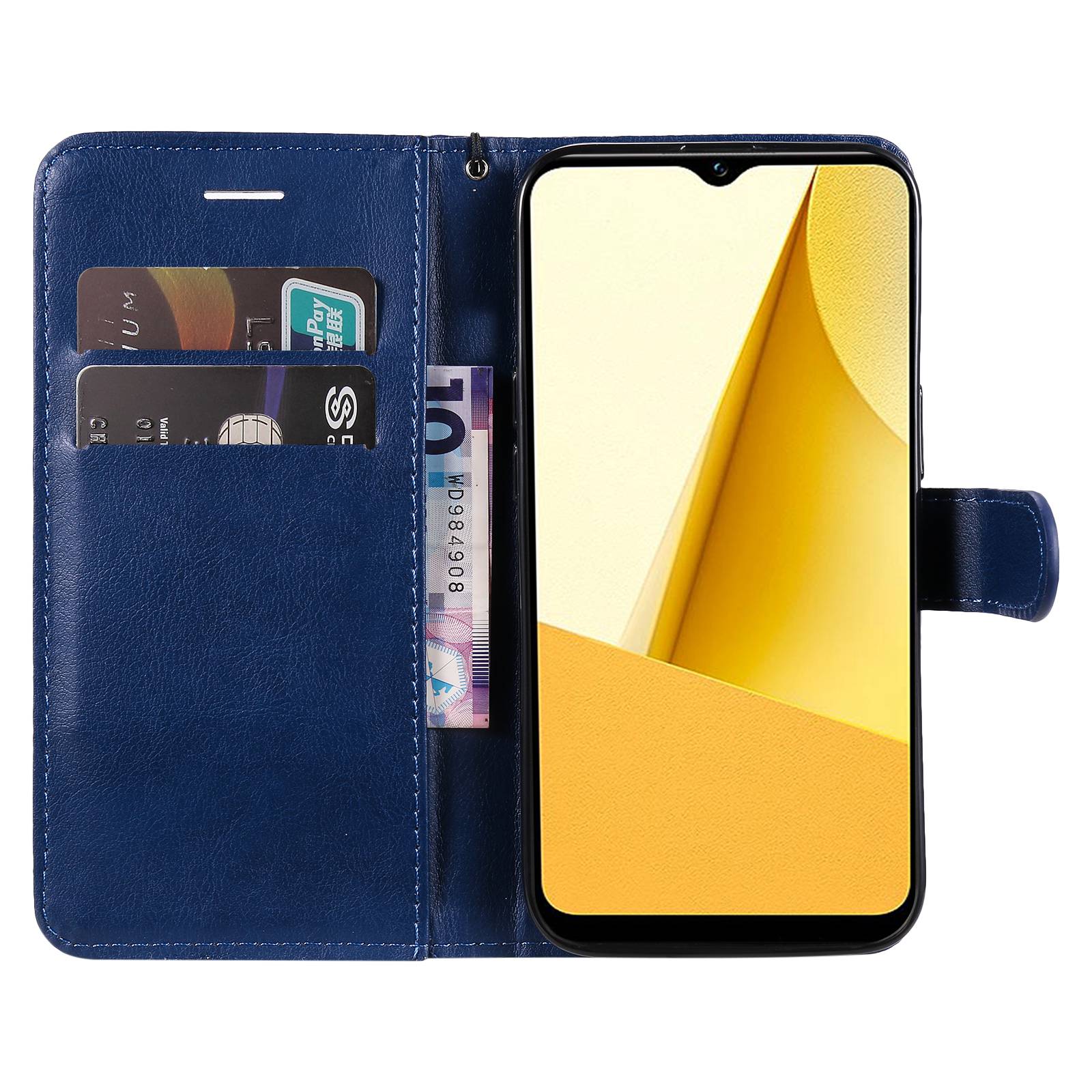 KT Leather Series-2 for vivo Y16 4G / Y02s 4G PU Leather Flip Wallet Case Solid Color Magnetic Closure Stand Shockproof Cover with Strap - Blue