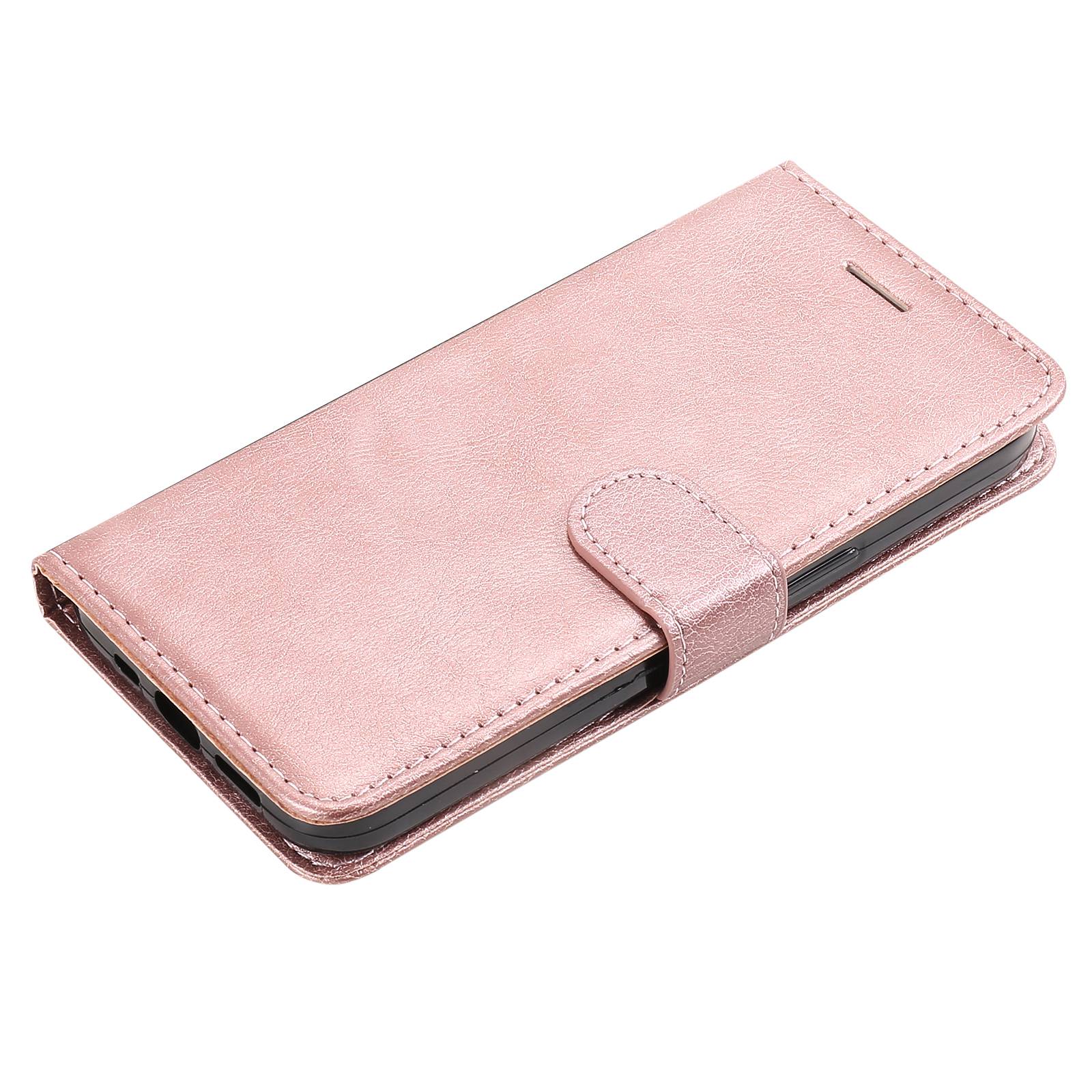 KT Leather Series-2 for vivo Y16 4G / Y02s 4G PU Leather Flip Wallet Case Solid Color Magnetic Closure Stand Shockproof Cover with Strap - Rose Gold