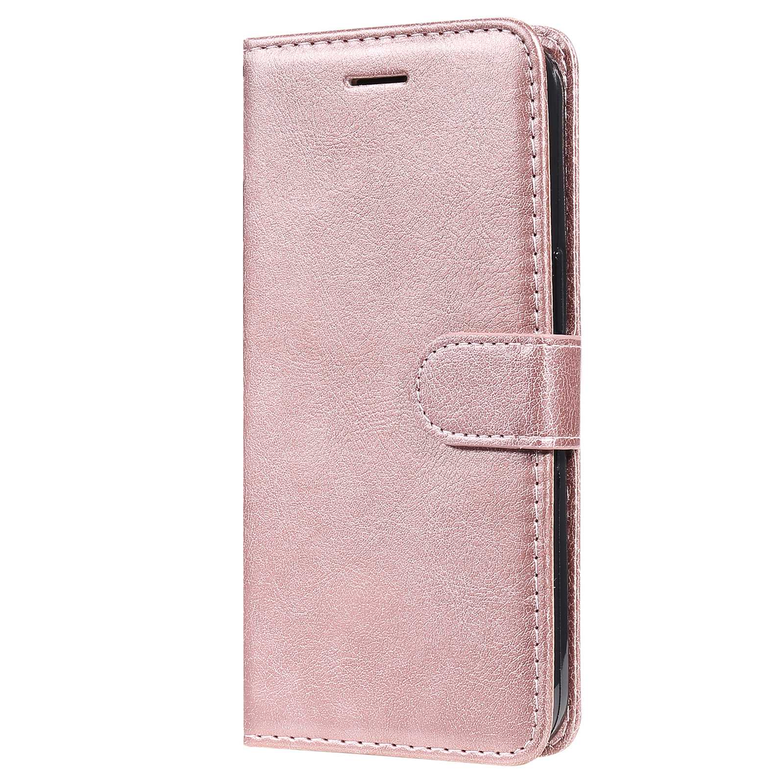 KT Leather Series-2 for vivo Y16 4G / Y02s 4G PU Leather Flip Wallet Case Solid Color Magnetic Closure Stand Shockproof Cover with Strap - Rose Gold