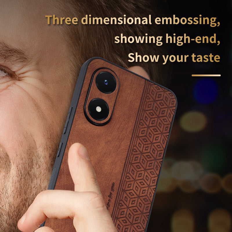 AZNS For vivo Y02s 4G / Y16 4G Imprinted Pattern Phone Case PU Leather Coated TPU Scratch-resistant Back Cover - Brown