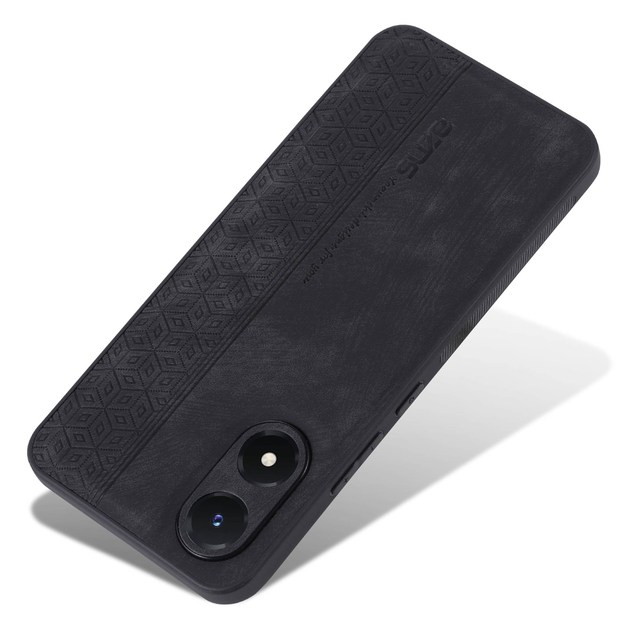 AZNS For vivo Y02s 4G / Y16 4G Imprinted Pattern Phone Case PU Leather Coated TPU Scratch-resistant Back Cover - Black