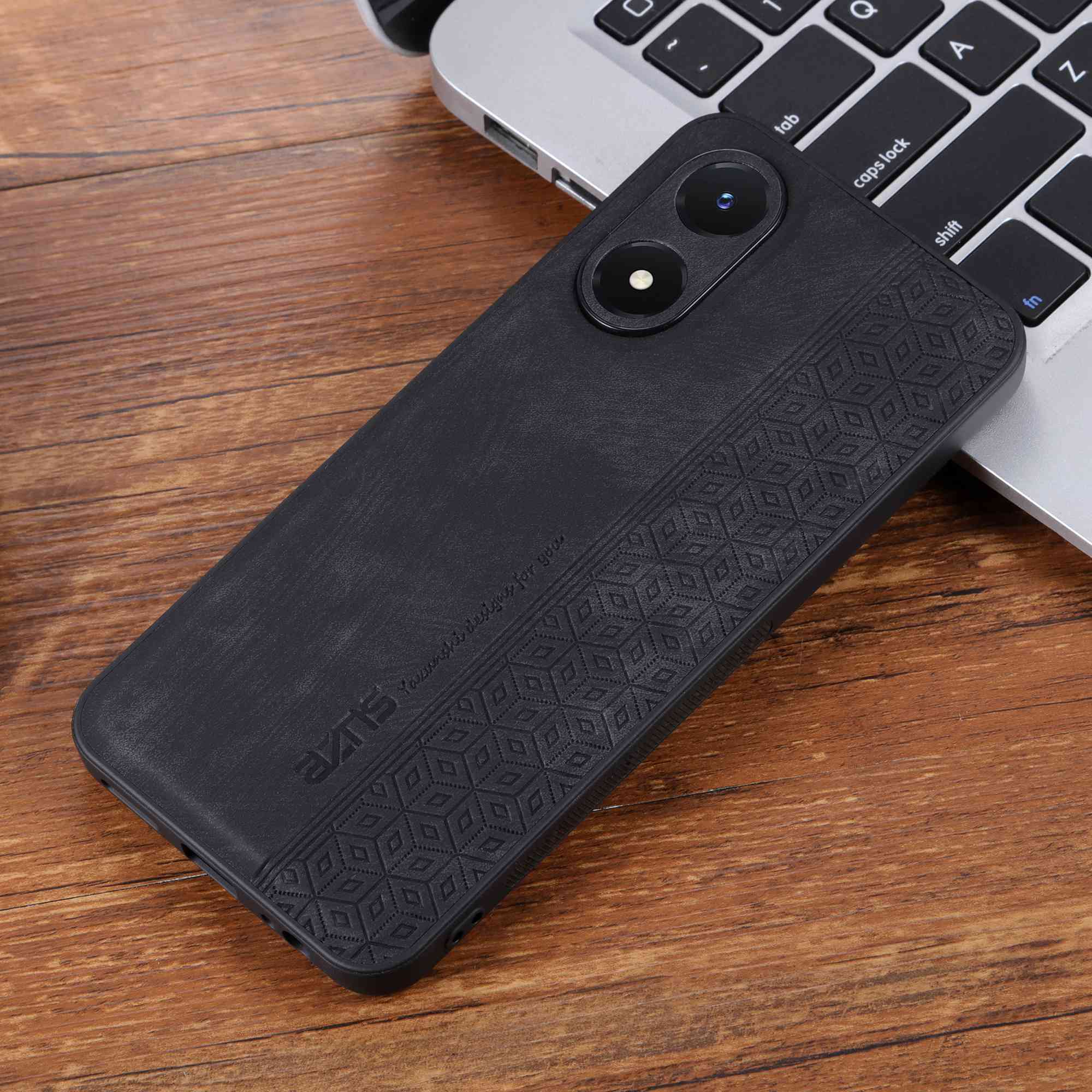 AZNS For vivo Y02s 4G / Y16 4G Imprinted Pattern Phone Case PU Leather Coated TPU Scratch-resistant Back Cover - Black