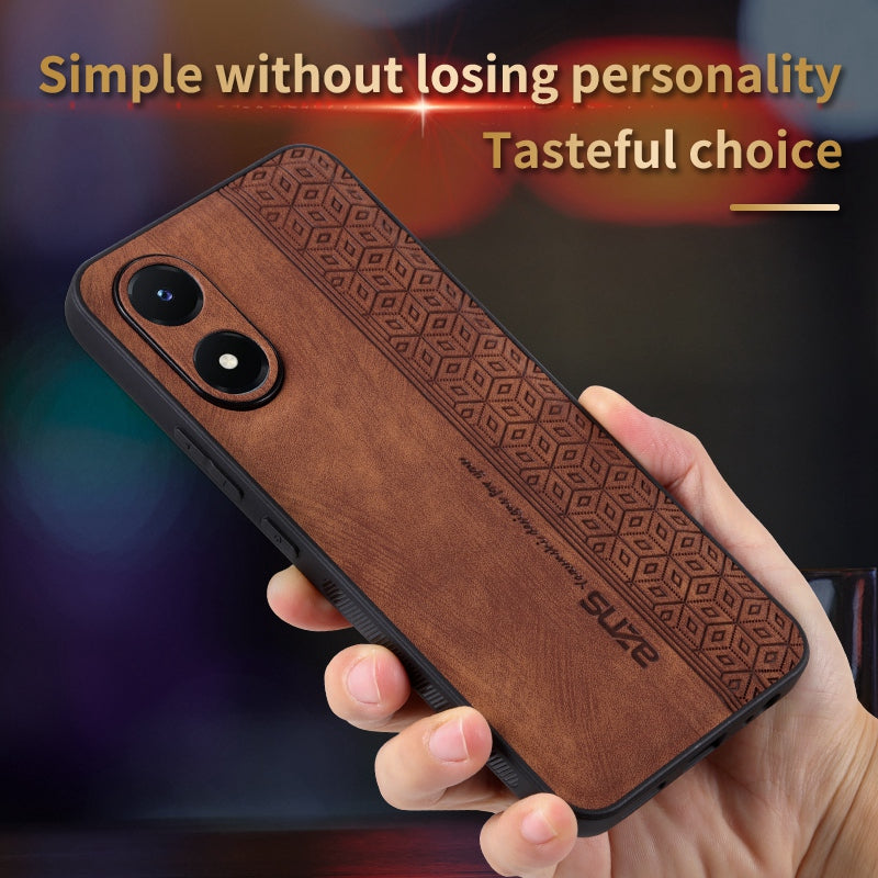 AZNS For vivo Y02s 4G / Y16 4G Imprinted Pattern Phone Case PU Leather Coated TPU Scratch-resistant Back Cover - Black