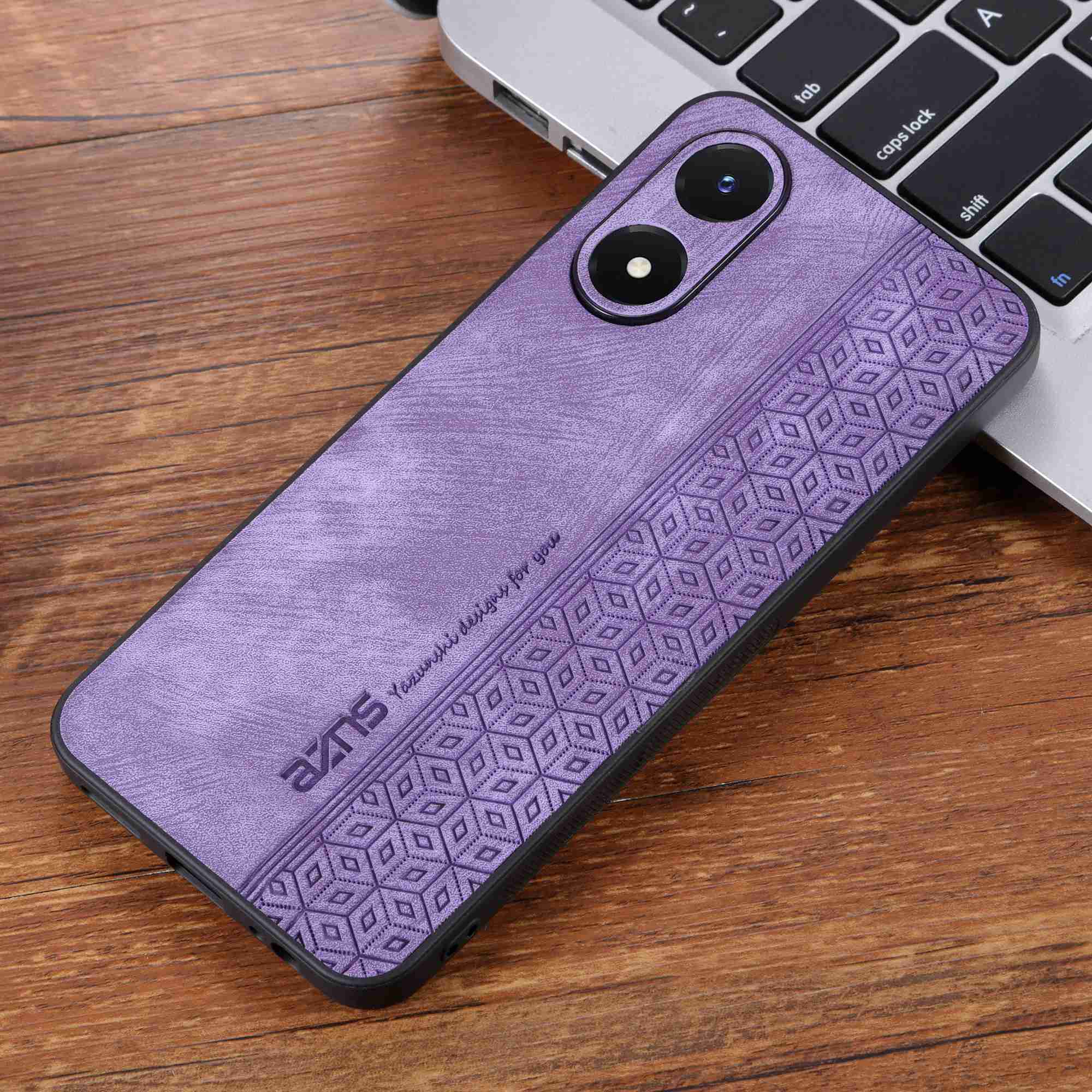 AZNS For vivo Y02s 4G / Y16 4G Imprinted Pattern Phone Case PU Leather Coated TPU Scratch-resistant Back Cover - Purple