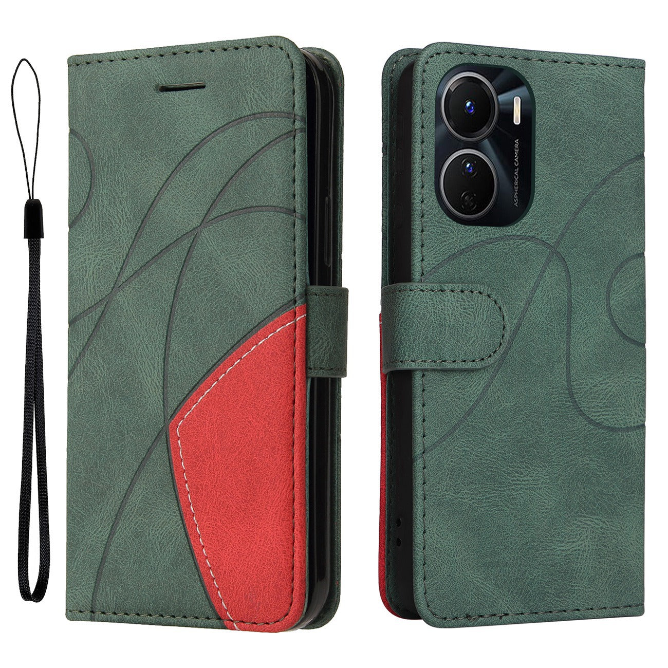 KT Leather Series-1 Phone Wallet Case for vivo Y16 4G / Y02s 4G, Splicing PU Leather Shockproof Dual-color Stand Function Phone Cover - Green