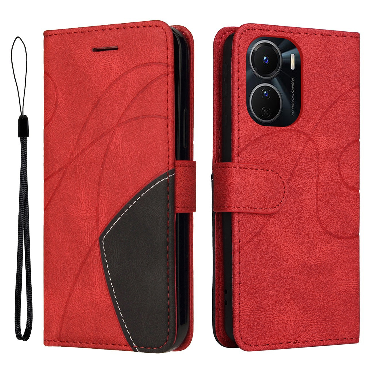 KT Leather Series-1 Phone Wallet Case for vivo Y16 4G / Y02s 4G, Splicing PU Leather Shockproof Dual-color Stand Function Phone Cover - Red