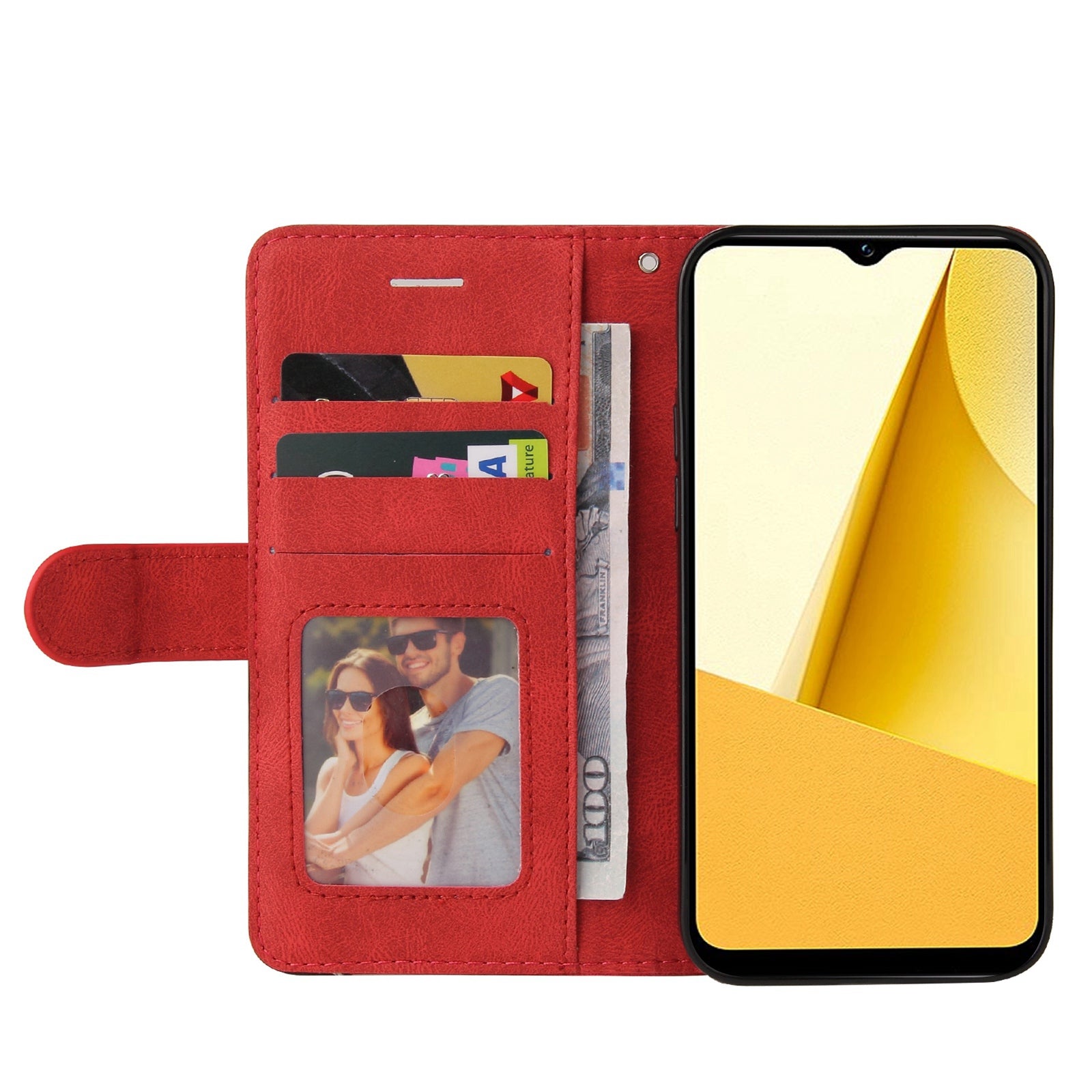 KT Leather Series-1 Phone Wallet Case for vivo Y16 4G / Y02s 4G, Splicing PU Leather Shockproof Dual-color Stand Function Phone Cover - Red