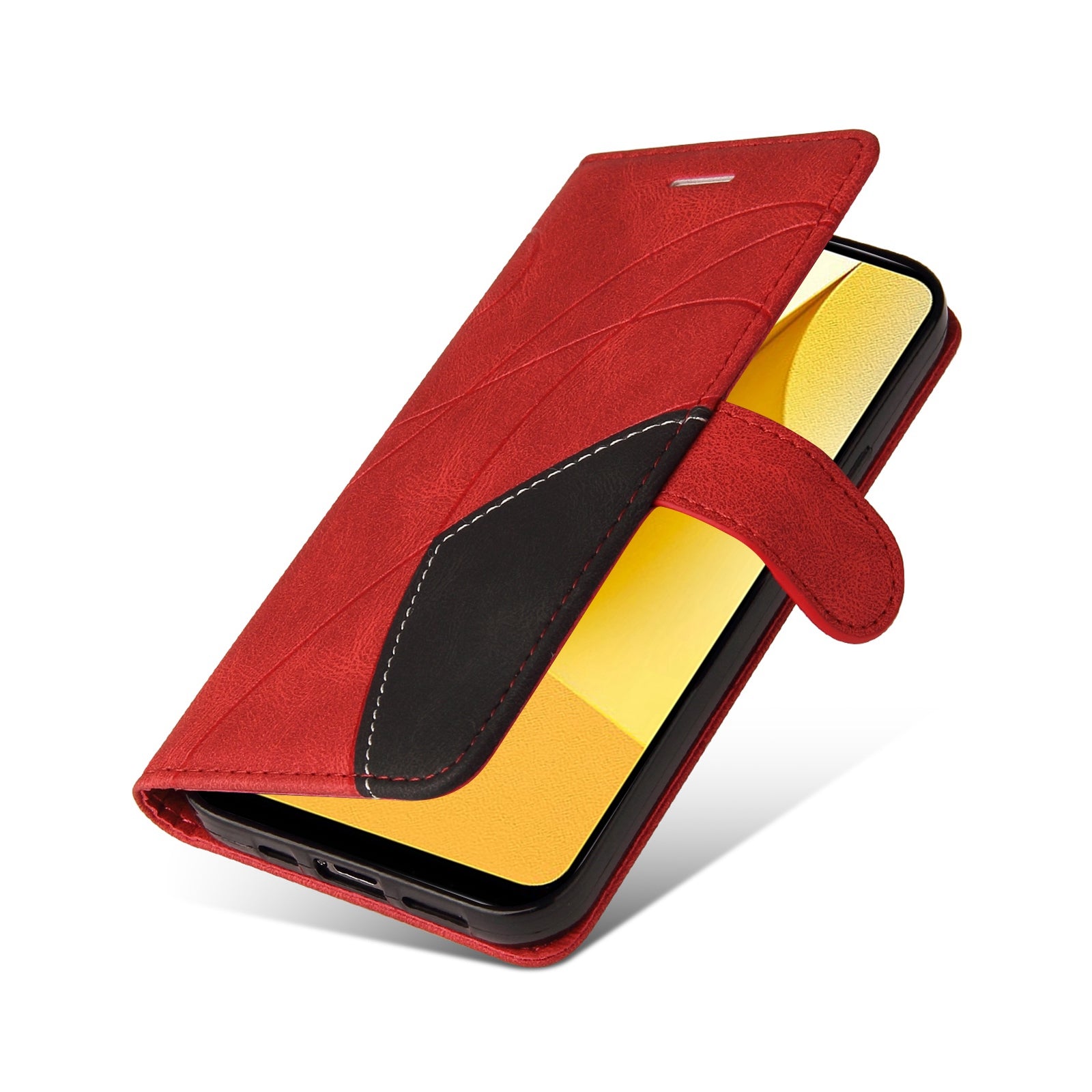 KT Leather Series-1 Phone Wallet Case for vivo Y16 4G / Y02s 4G, Splicing PU Leather Shockproof Dual-color Stand Function Phone Cover - Red