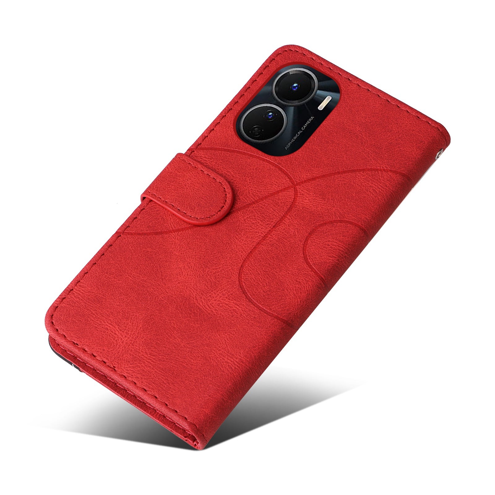 KT Leather Series-1 Phone Wallet Case for vivo Y16 4G / Y02s 4G, Splicing PU Leather Shockproof Dual-color Stand Function Phone Cover - Red