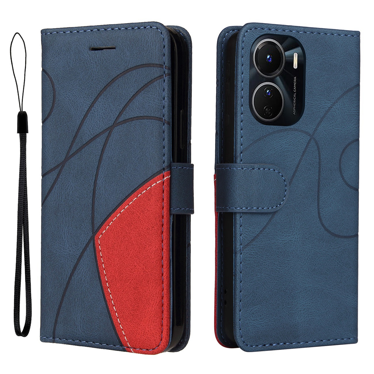 KT Leather Series-1 Phone Wallet Case for vivo Y16 4G / Y02s 4G, Splicing PU Leather Shockproof Dual-color Stand Function Phone Cover - Blue