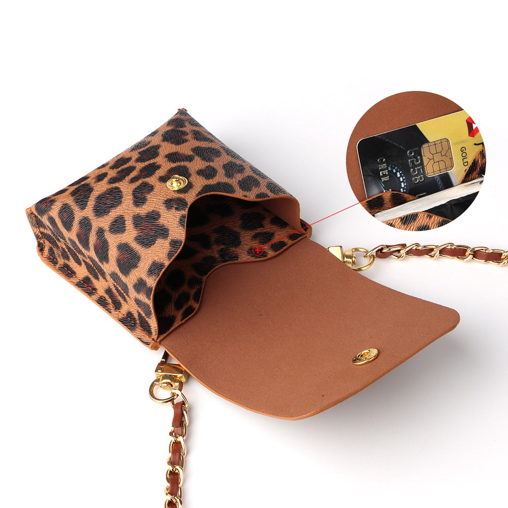 For Samsung Galaxy Z Flip6 5G / Z Flip5 5G / Z Flip4 5G / Z Flip3 5G Phone Bag Case Leopard Pattern PU Leather Pouch with Shoulder Strap