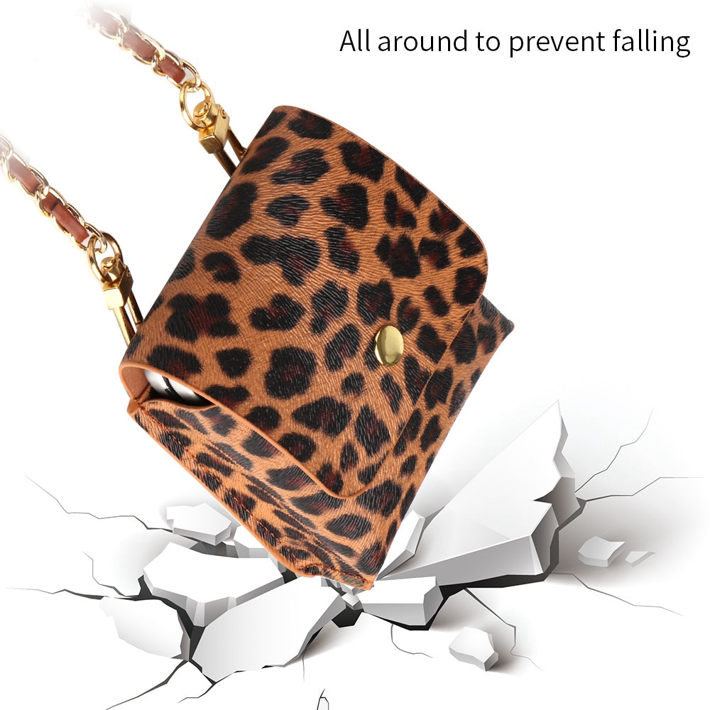 For Samsung Galaxy Z Flip6 5G / Z Flip5 5G / Z Flip4 5G / Z Flip3 5G Phone Bag Case Leopard Pattern PU Leather Pouch with Shoulder Strap