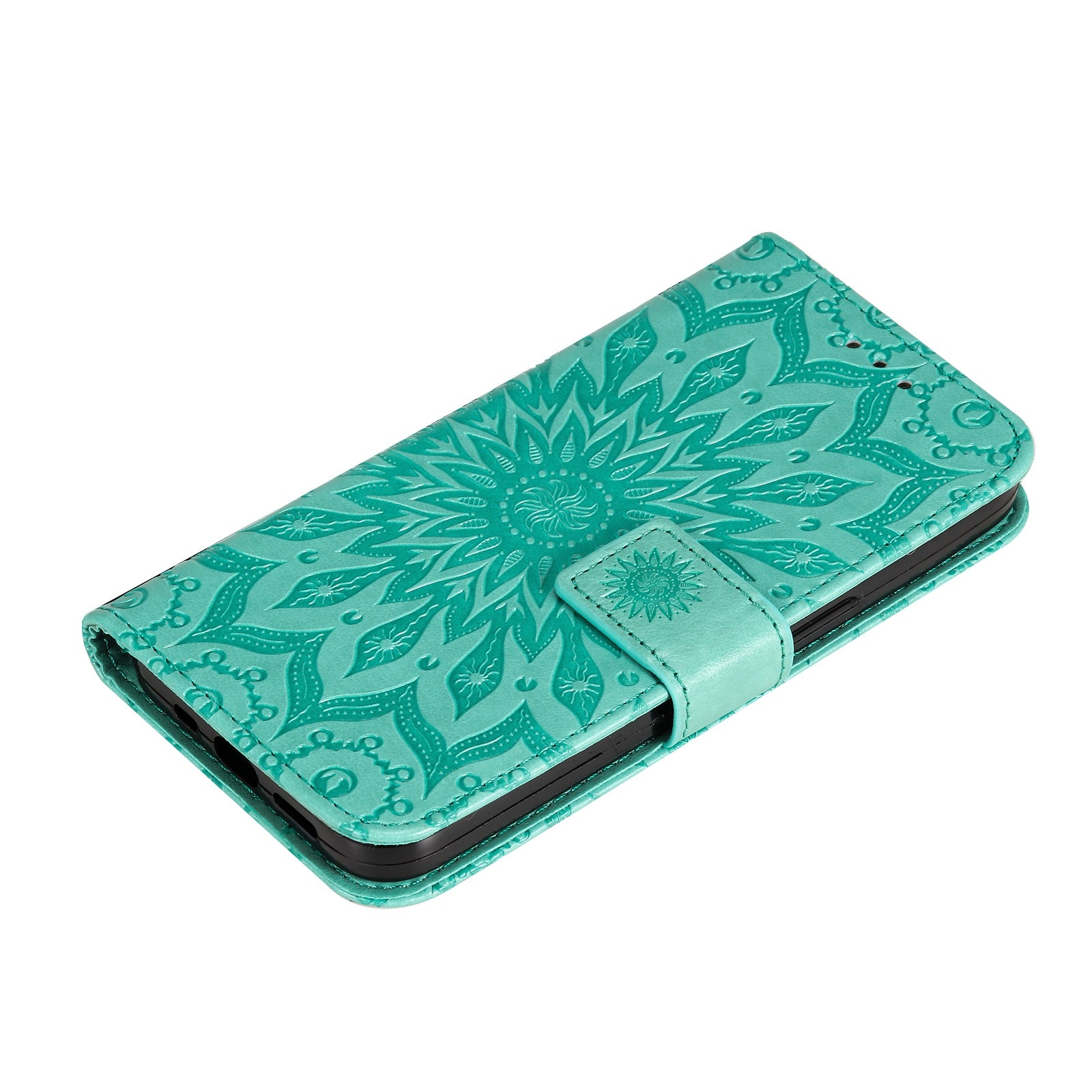 KT Imprinting Flower Series-1 for vivo Y16 4G / Y02s 4G Adjustable Stand Phone Wallet Cover  Sunflower Imprinted PU Leather Shockproof Phone Case - Green