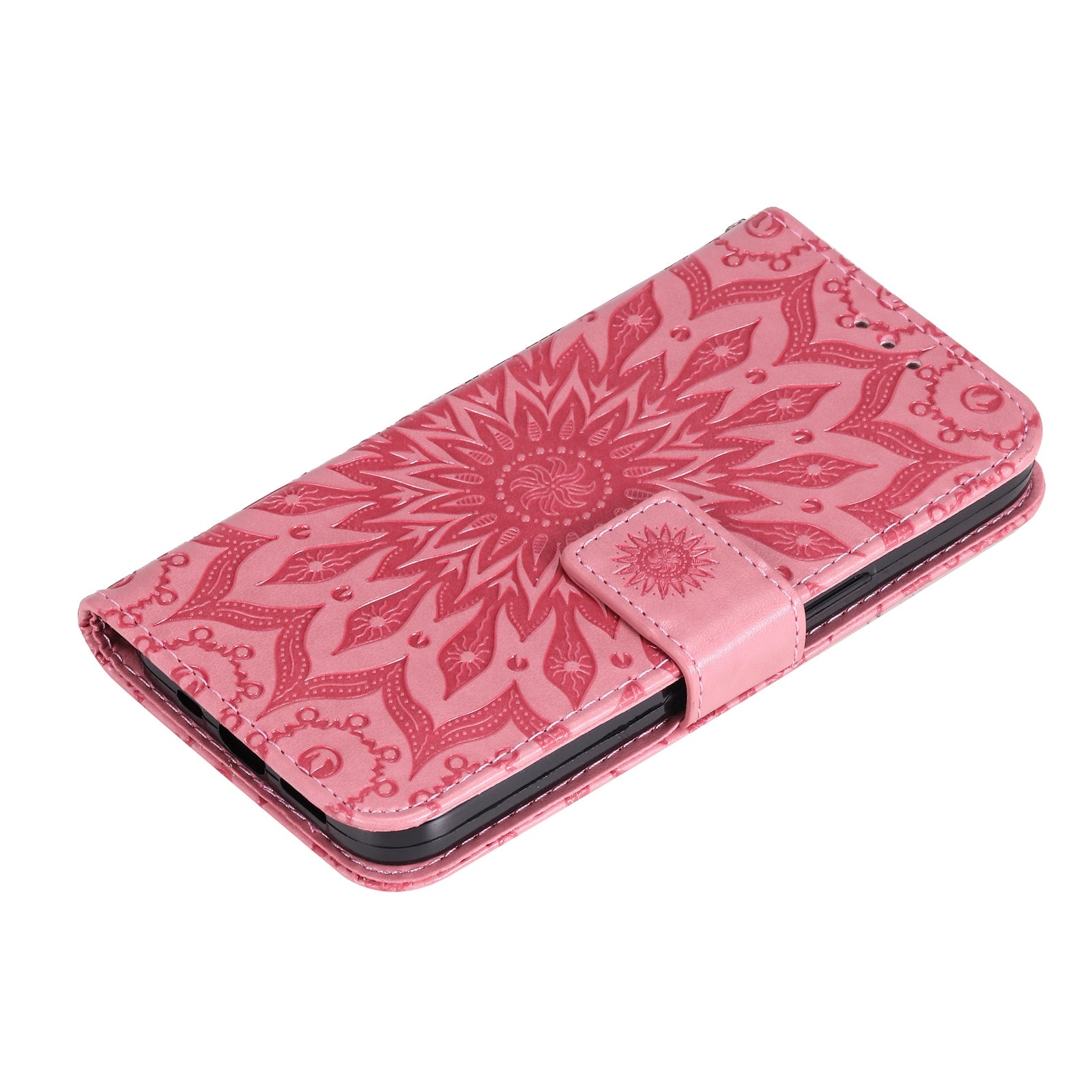 KT Imprinting Flower Series-1 for vivo Y16 4G / Y02s 4G Adjustable Stand Phone Wallet Cover  Sunflower Imprinted PU Leather Shockproof Phone Case - Pink