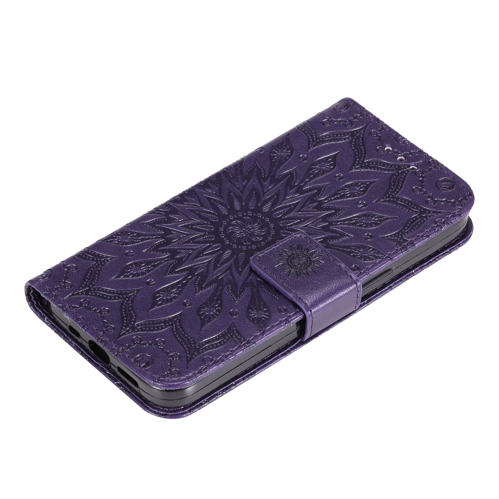 KT Imprinting Flower Series-1 for vivo Y16 4G / Y02s 4G Adjustable Stand Phone Wallet Cover  Sunflower Imprinted PU Leather Shockproof Phone Case - Purple