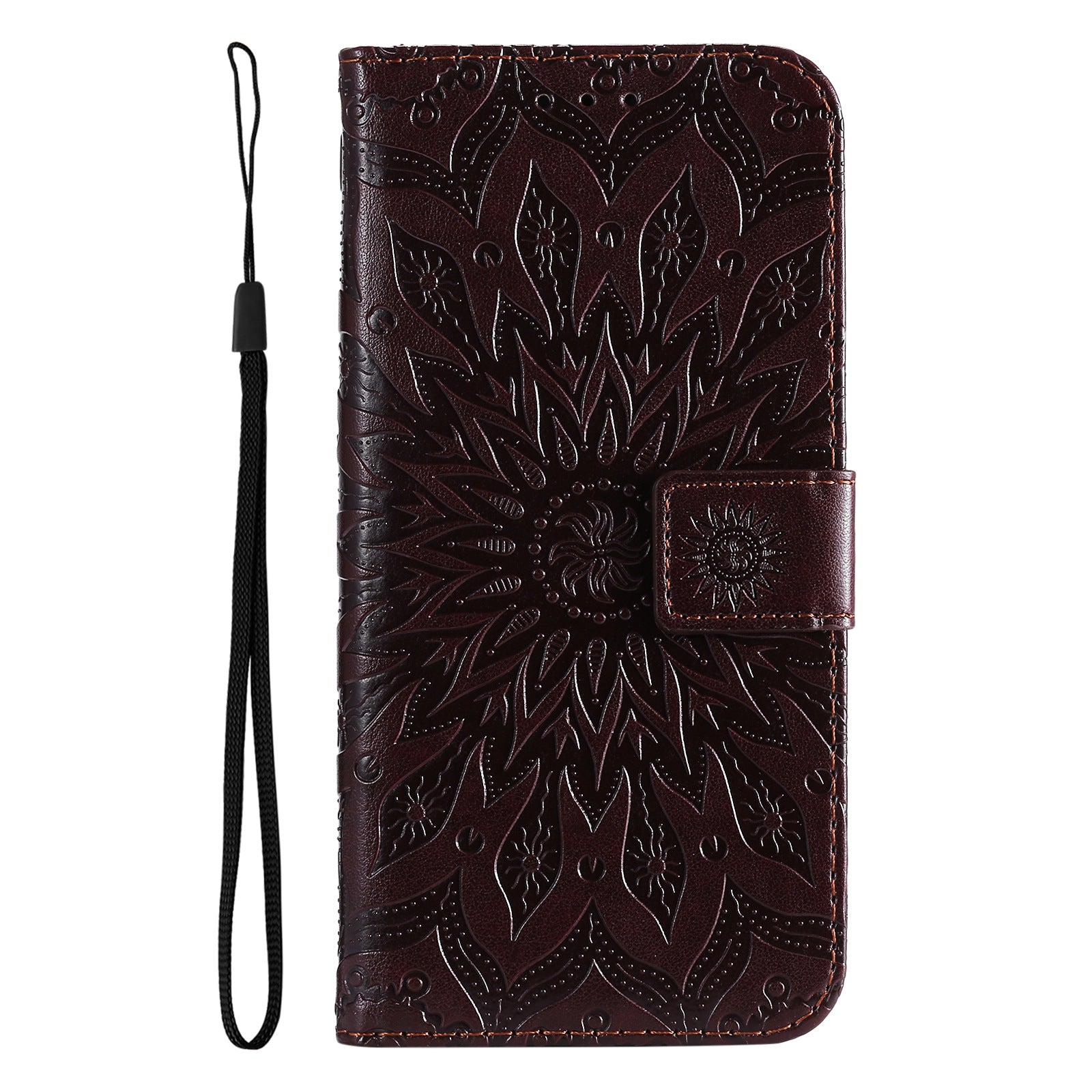 KT Imprinting Flower Series-1 for vivo Y16 4G / Y02s 4G Adjustable Stand Phone Wallet Cover  Sunflower Imprinted PU Leather Shockproof Phone Case - Brown