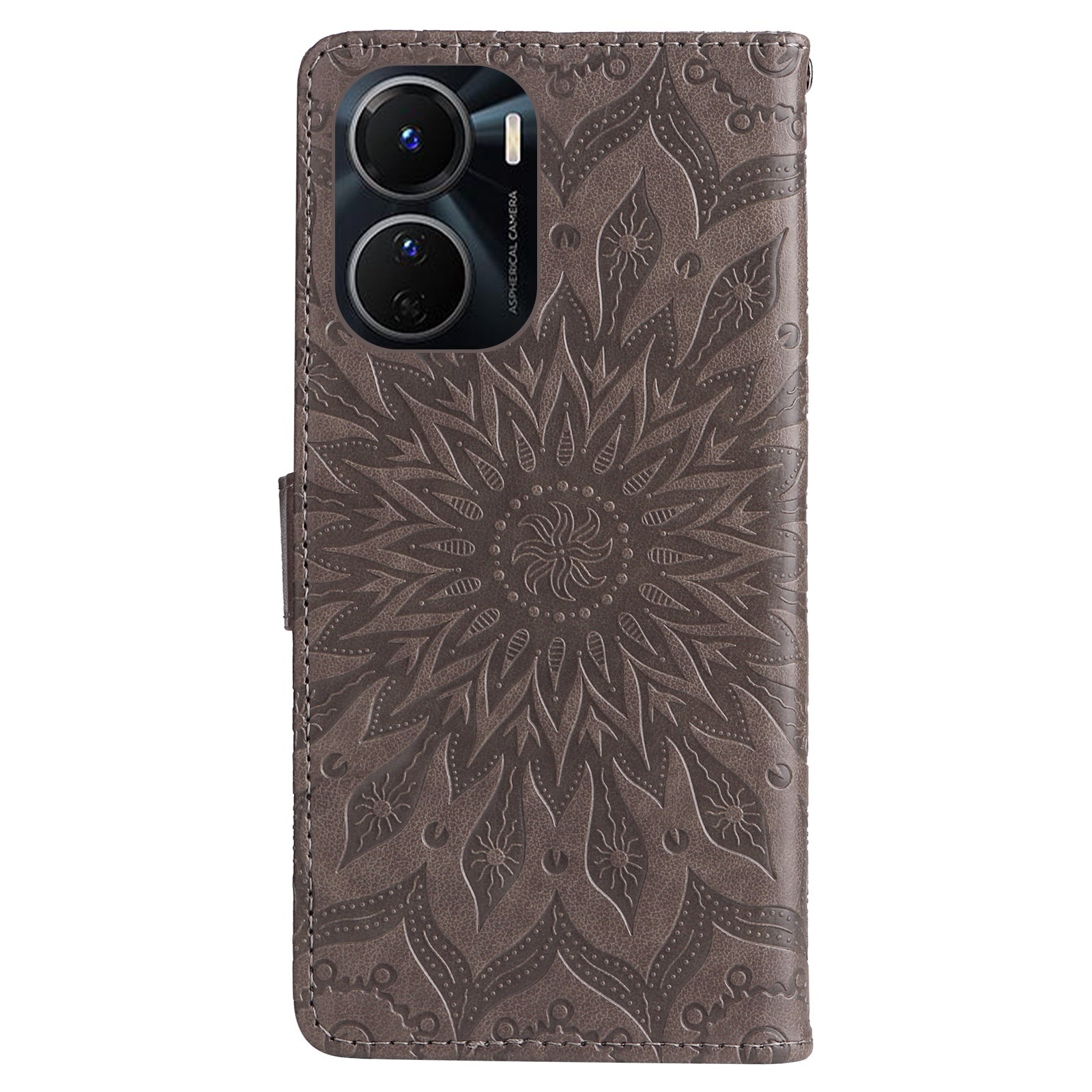 KT Imprinting Flower Series-1 for vivo Y16 4G / Y02s 4G Adjustable Stand Phone Wallet Cover  Sunflower Imprinted PU Leather Shockproof Phone Case - Grey