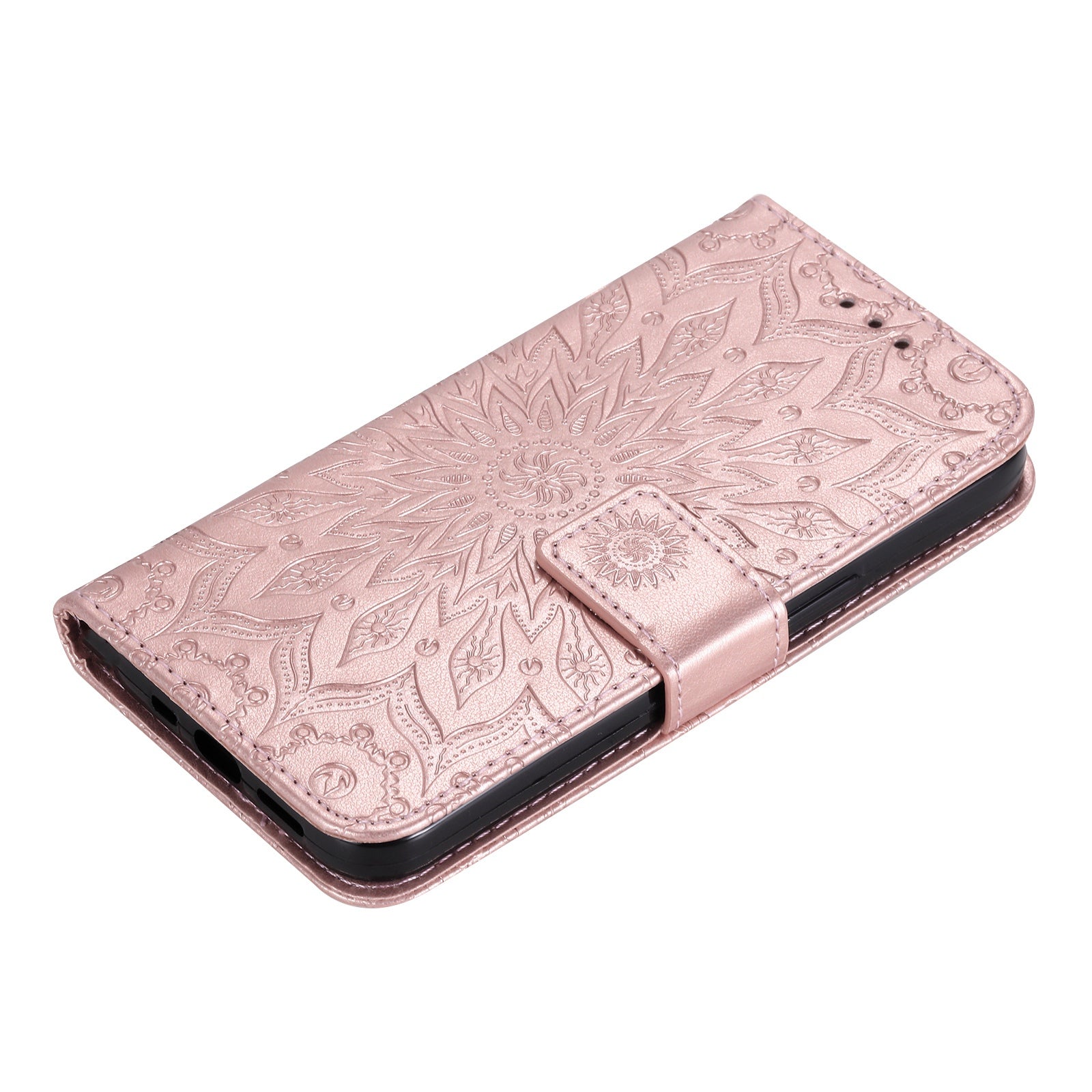 KT Imprinting Flower Series-1 for vivo Y16 4G / Y02s 4G Adjustable Stand Phone Wallet Cover  Sunflower Imprinted PU Leather Shockproof Phone Case - Rose Gold