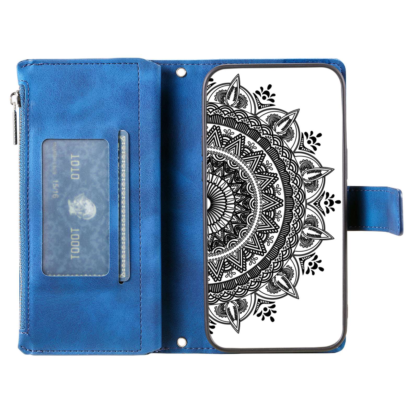 For Samsung Galaxy S20 FE 4G  /  5G  /  S20 FE 2022  /  S20 Lite Zipper Pocket Phone Case, Anti-fall Mandala Flower Imprinted PU Leather Stand Cover Multiple Card Slots Wallet - Blue