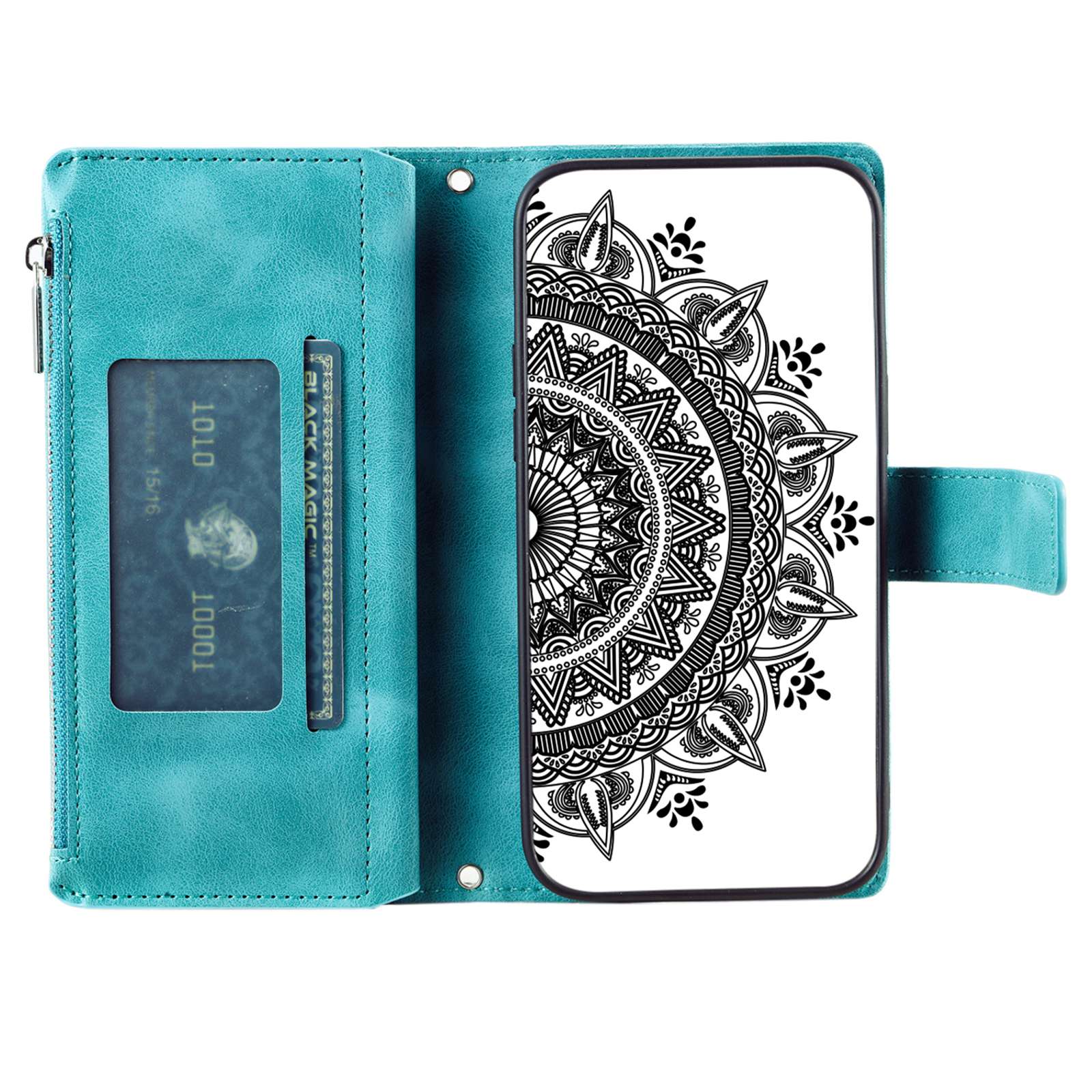 For Samsung Galaxy S20 FE 4G  /  5G  /  S20 FE 2022  /  S20 Lite Zipper Pocket Phone Case, Anti-fall Mandala Flower Imprinted PU Leather Stand Cover Multiple Card Slots Wallet - Green