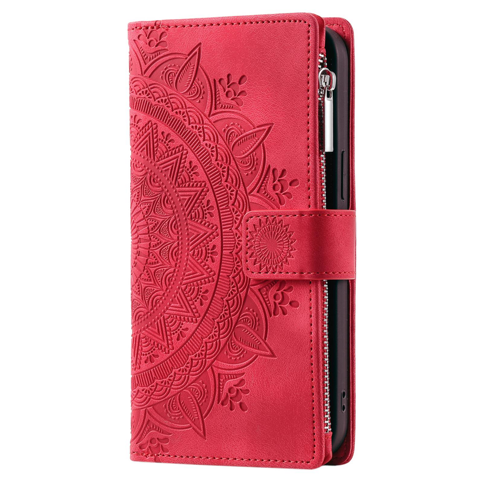 For Samsung Galaxy S20 FE 4G  /  5G  /  S20 FE 2022  /  S20 Lite Zipper Pocket Phone Case, Anti-fall Mandala Flower Imprinted PU Leather Stand Cover Multiple Card Slots Wallet - Rose