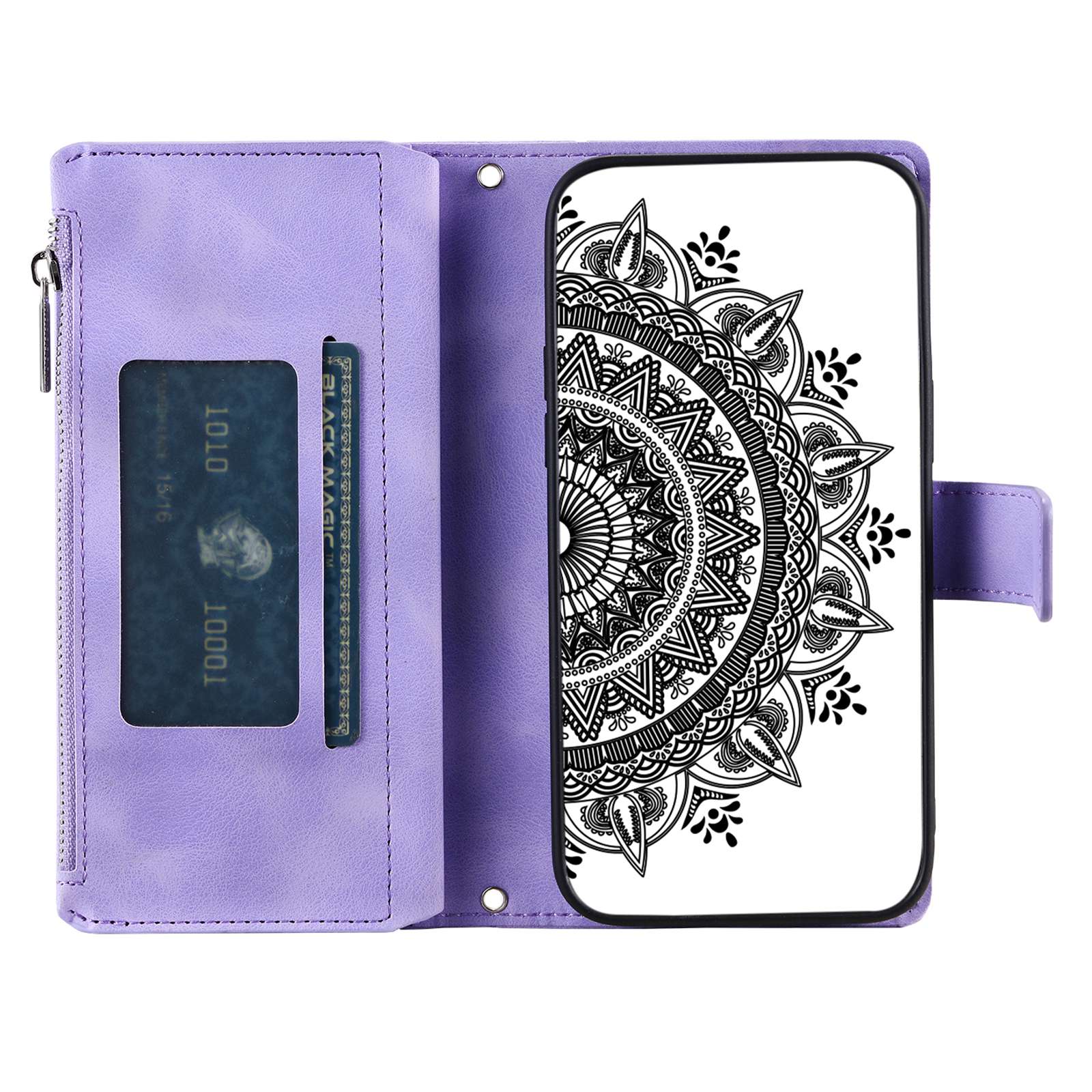 For Samsung Galaxy S20 FE 4G  /  5G  /  S20 FE 2022  /  S20 Lite Zipper Pocket Phone Case, Anti-fall Mandala Flower Imprinted PU Leather Stand Cover Multiple Card Slots Wallet - Purple