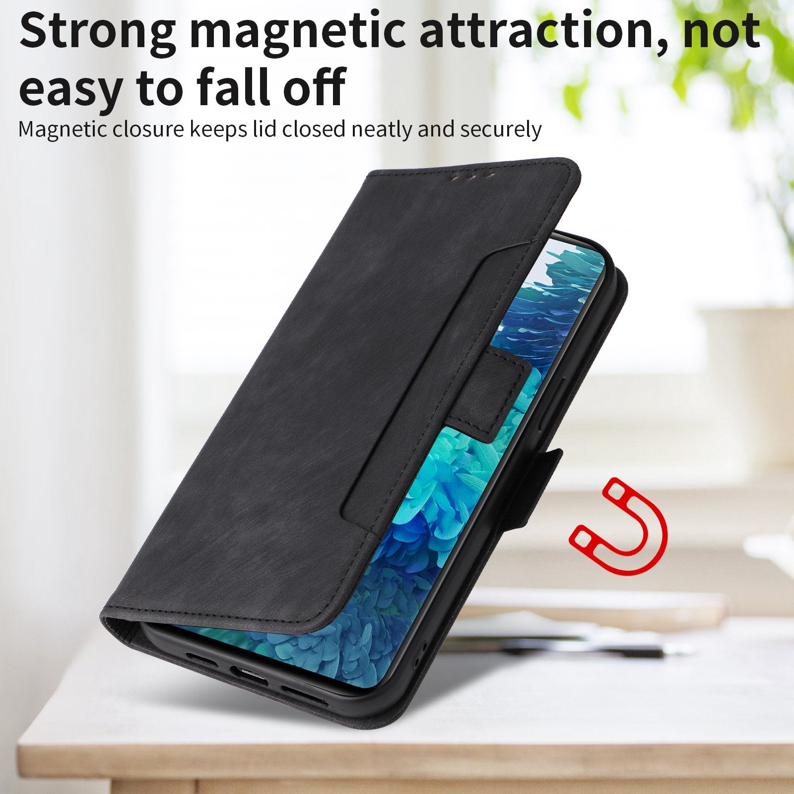 For Samsung Galaxy S20 FE 4G / FE 5G / S20 Lite / S20 FE 2022 Phone Case, Magnetic Stand RFID Blocking PU Leather Phone Cover Wallet - Black