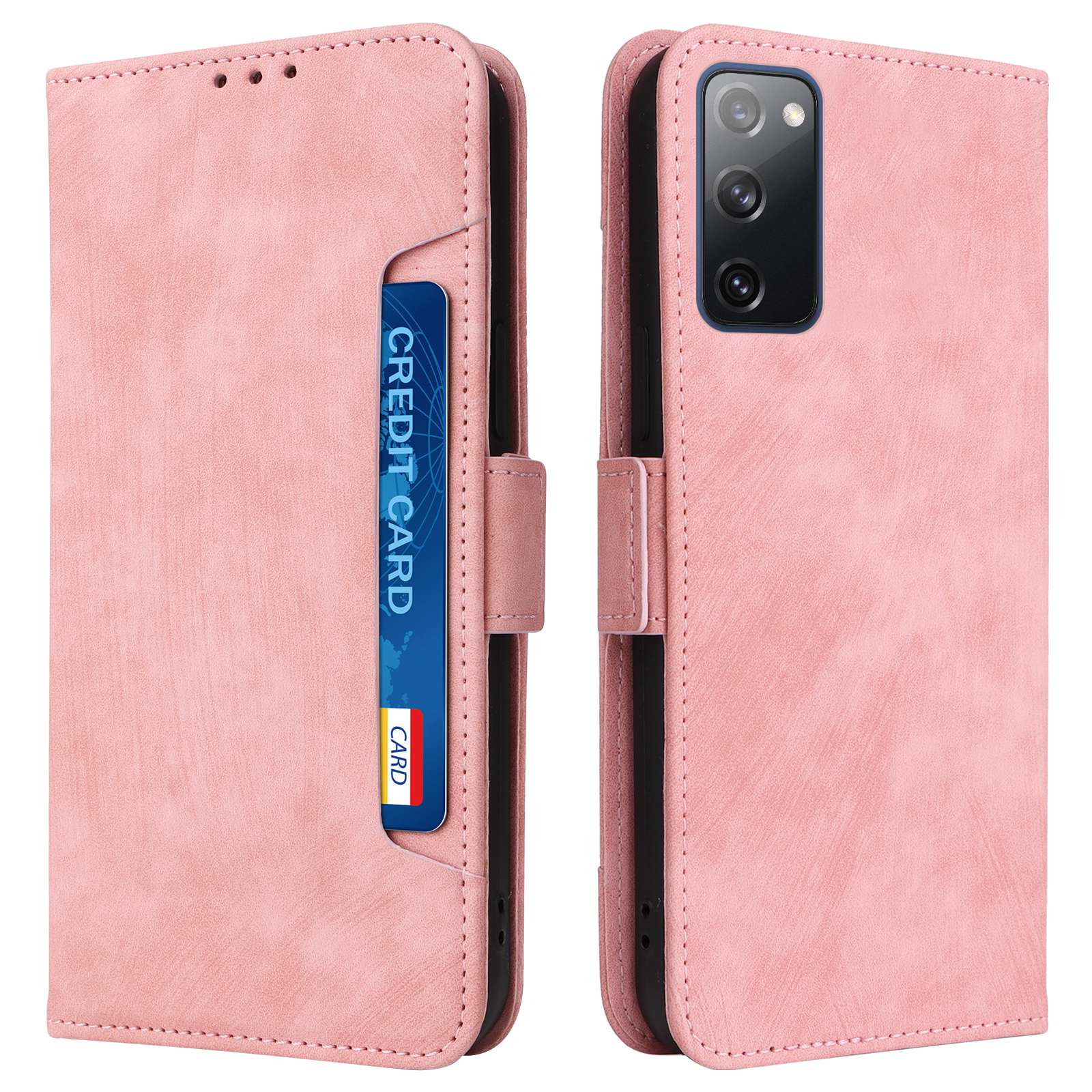 For Samsung Galaxy S20 FE 4G / FE 5G / S20 Lite / S20 FE 2022 Phone Case, Magnetic Stand RFID Blocking PU Leather Phone Cover Wallet - Pink