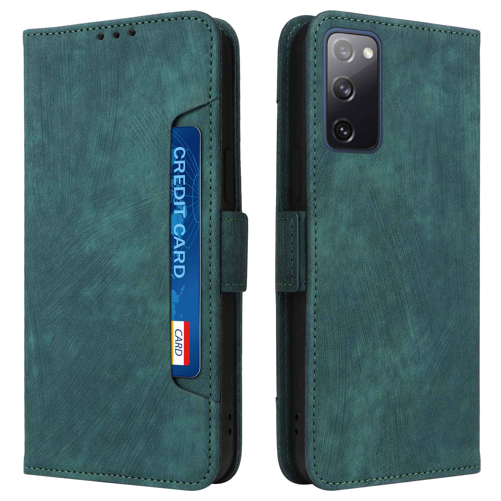 For Samsung Galaxy S20 FE 4G / FE 5G / S20 Lite / S20 FE 2022 Phone Case, Magnetic Stand RFID Blocking PU Leather Phone Cover Wallet - Green