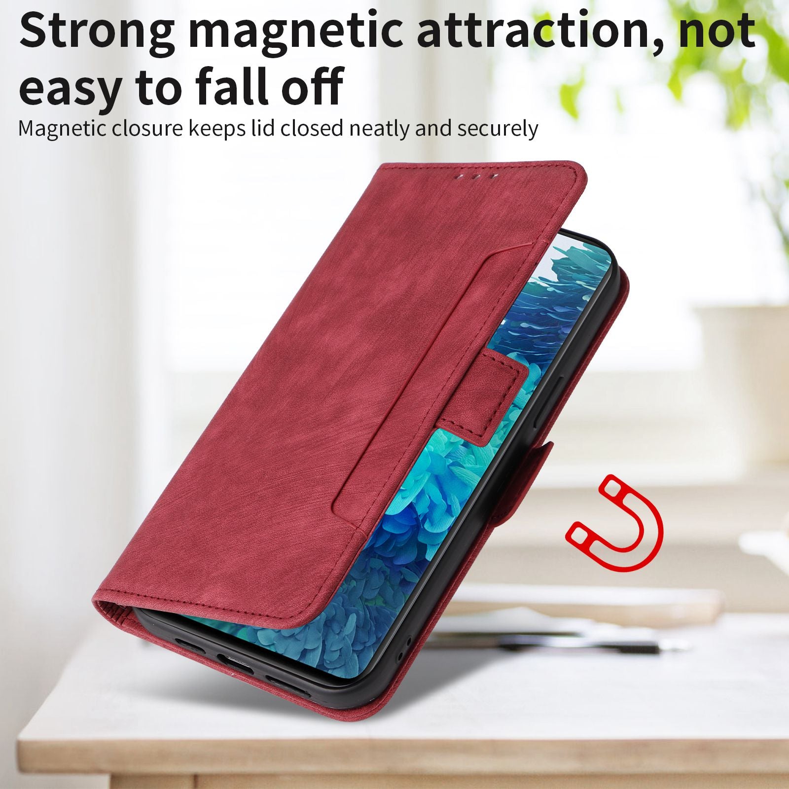 For Samsung Galaxy S20 FE 4G / FE 5G / S20 Lite / S20 FE 2022 Phone Case, Magnetic Stand RFID Blocking PU Leather Phone Cover Wallet - Red