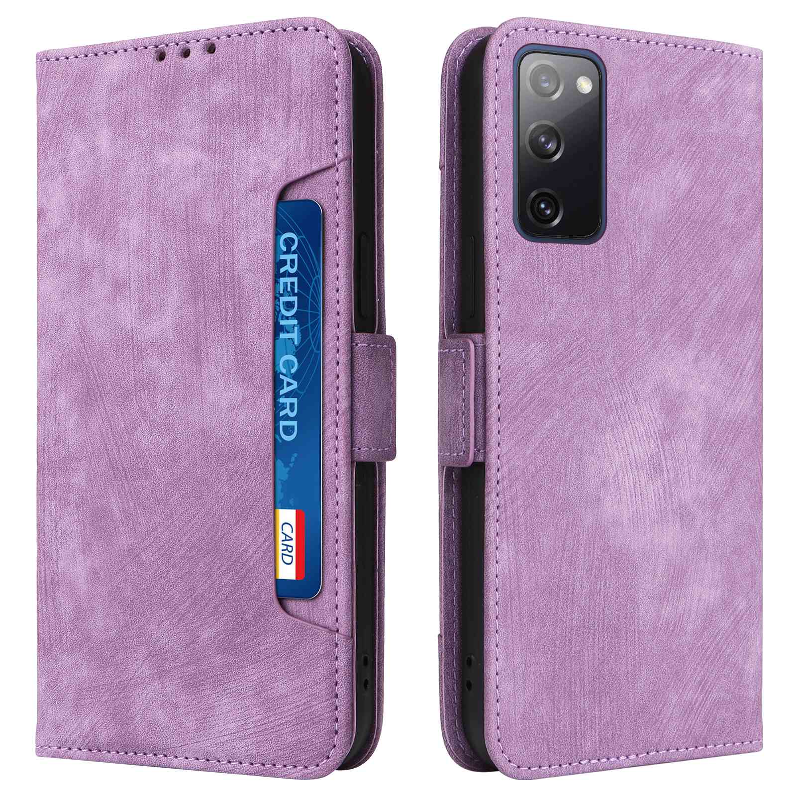 For Samsung Galaxy S20 FE 4G / FE 5G / S20 Lite / S20 FE 2022 Phone Case, Magnetic Stand RFID Blocking PU Leather Phone Cover Wallet - Purple