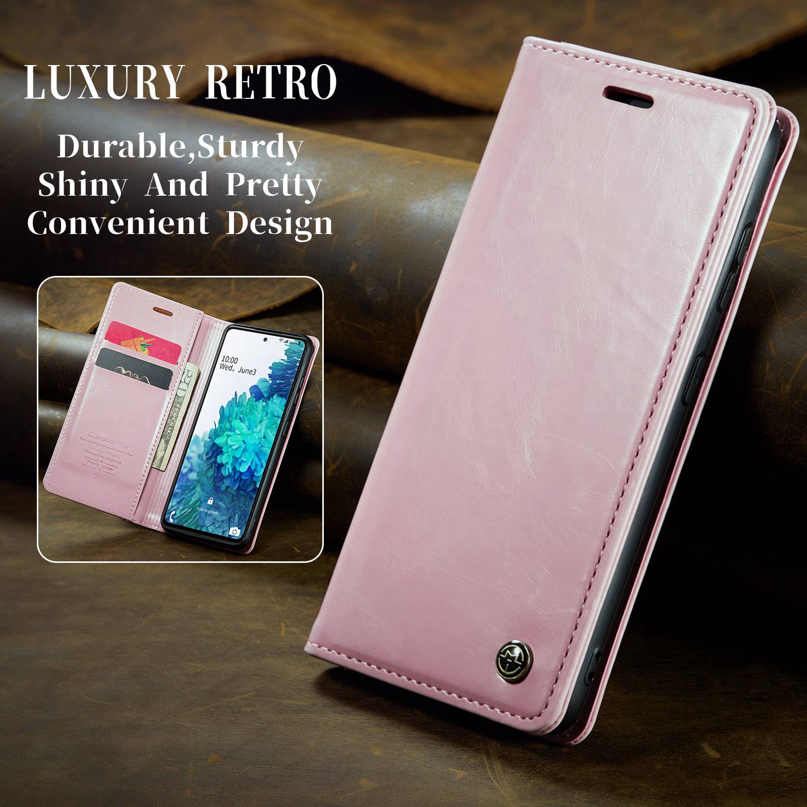 CASEME 003 Series For Samsung Galaxy S20 FE / S20 FE 5G / S20 FE 2022 / S20 Lite Shock Absorbing PU Leather Phone Case Waxy Texture Wallet Stand Cover - Pink