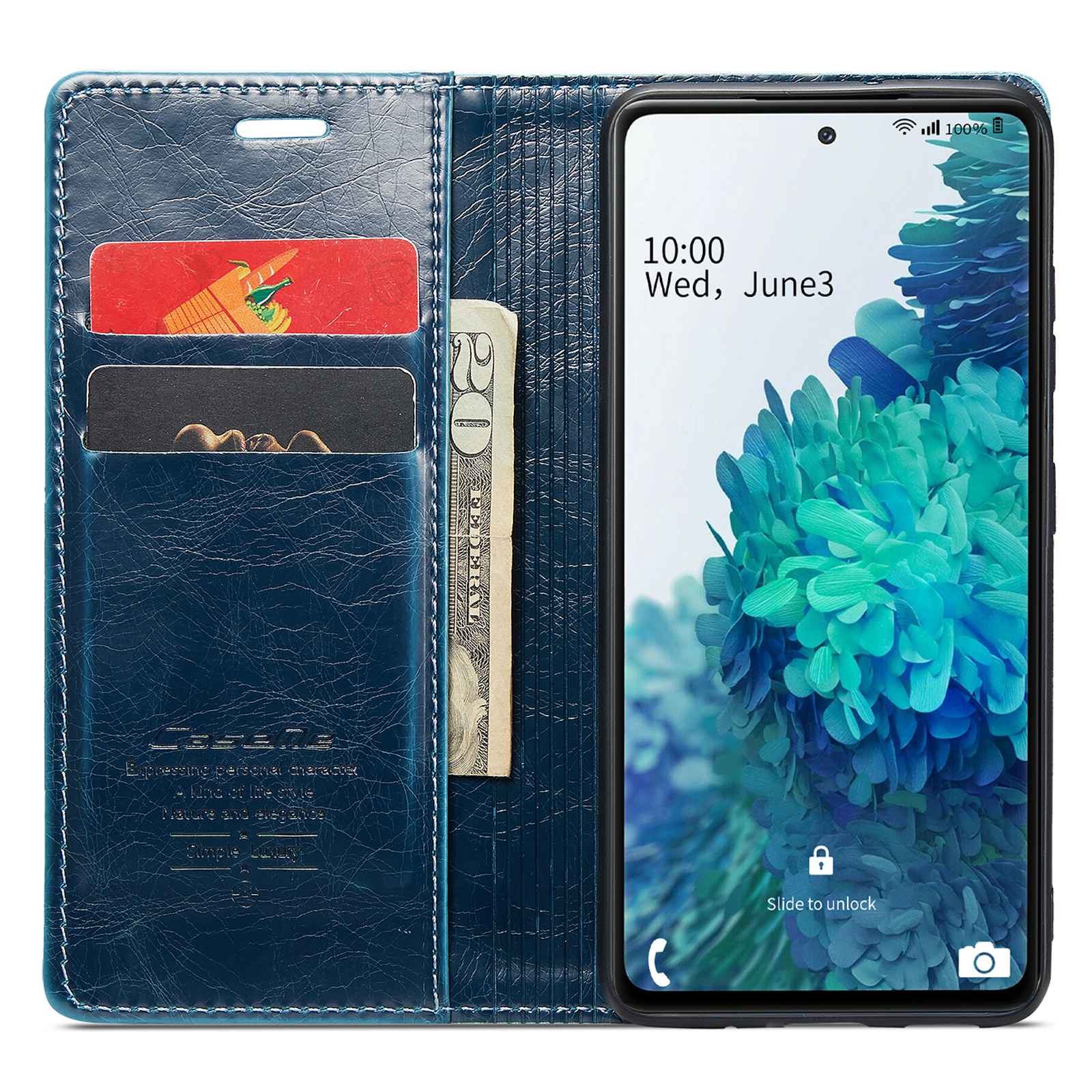 CASEME 003 Series For Samsung Galaxy S20 FE / S20 FE 5G / S20 FE 2022 / S20 Lite Shock Absorbing PU Leather Phone Case Waxy Texture Wallet Stand Cover - Blue