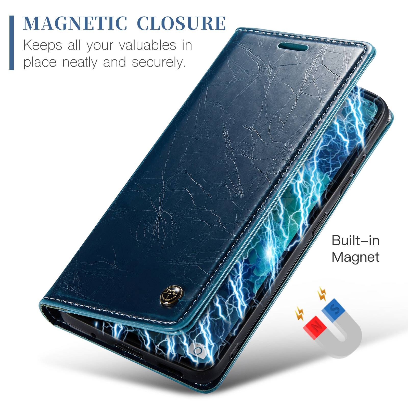 CASEME 003 Series For Samsung Galaxy S20 FE / S20 FE 5G / S20 FE 2022 / S20 Lite Shock Absorbing PU Leather Phone Case Waxy Texture Wallet Stand Cover - Blue