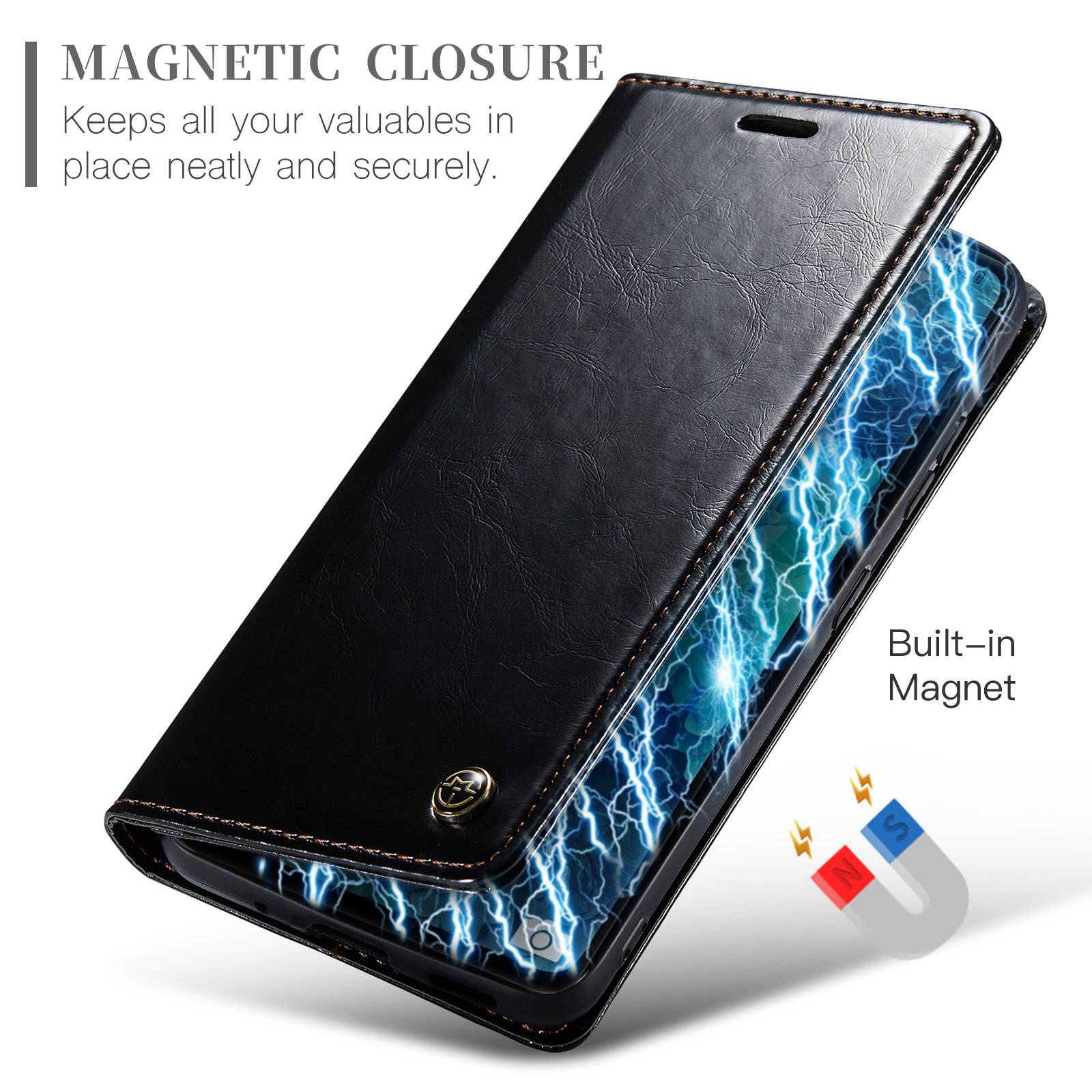 CASEME 003 Series For Samsung Galaxy S20 FE / S20 FE 5G / S20 FE 2022 / S20 Lite Shock Absorbing PU Leather Phone Case Waxy Texture Wallet Stand Cover - Black