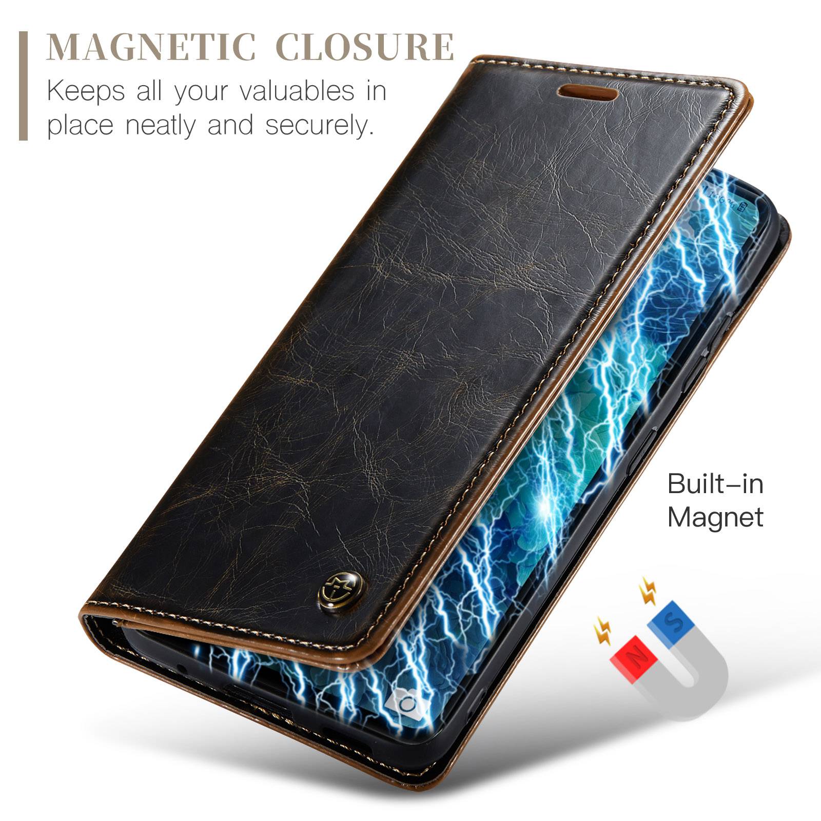 CASEME 003 Series For Samsung Galaxy S20 FE / S20 FE 5G / S20 FE 2022 / S20 Lite Shock Absorbing PU Leather Phone Case Waxy Texture Wallet Stand Cover - Coffee