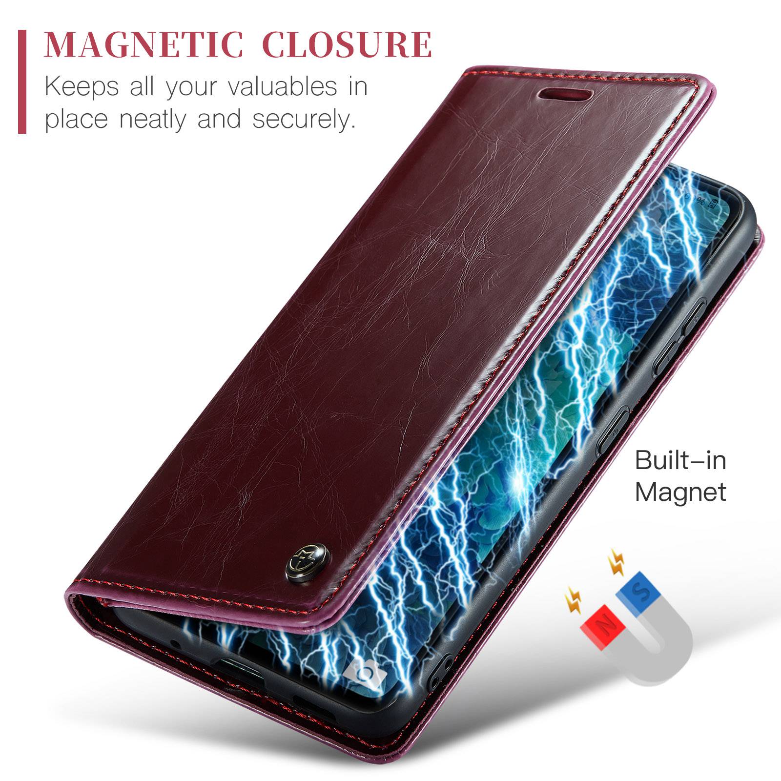 CASEME 003 Series For Samsung Galaxy S20 FE / S20 FE 5G / S20 FE 2022 / S20 Lite Shock Absorbing PU Leather Phone Case Waxy Texture Wallet Stand Cover - Red