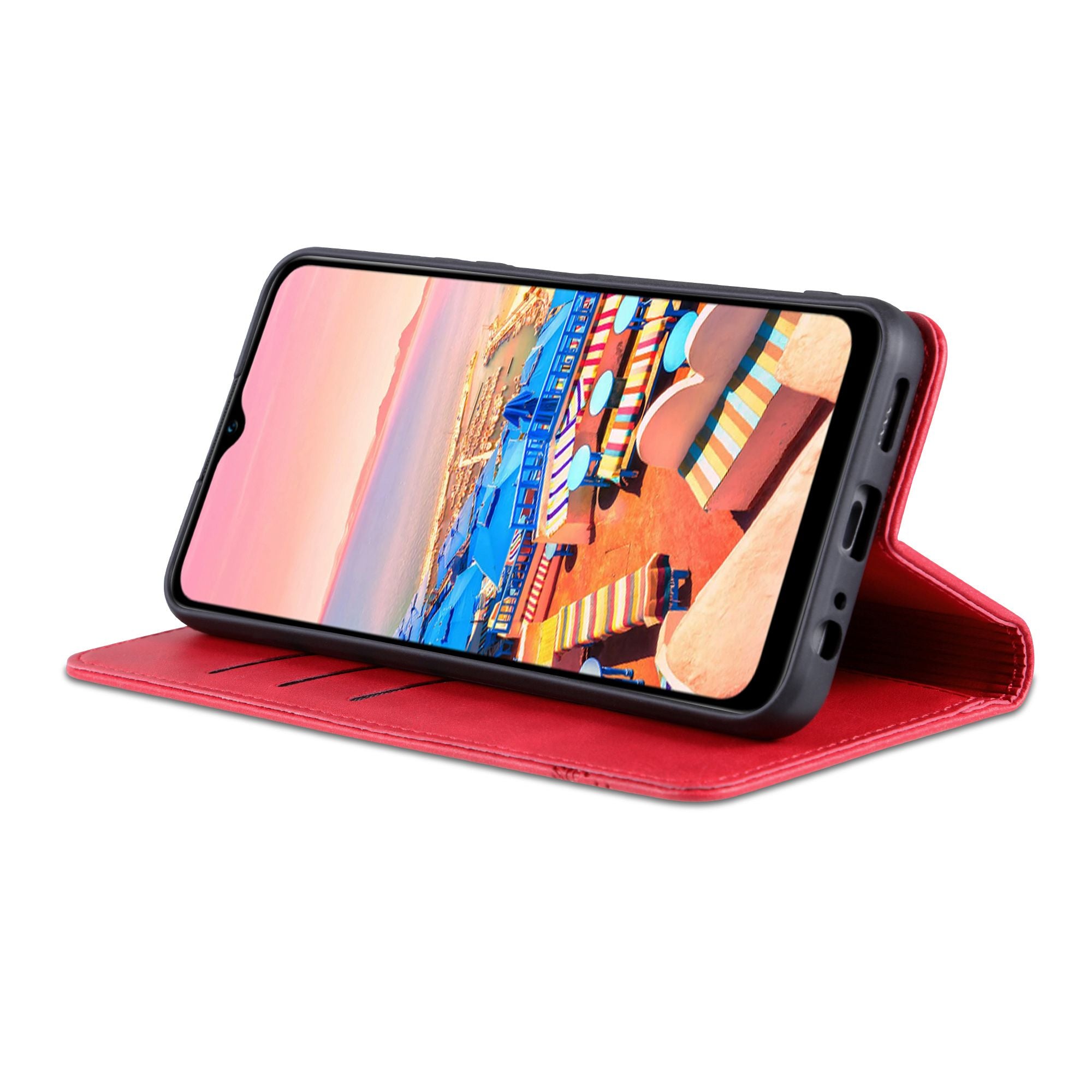 AZNS For vivo Y16 4G Cowhide Texture PU Leather Shockproof Case Magnetic Auto-absorbed Phone Wallet Stand Cover - Red