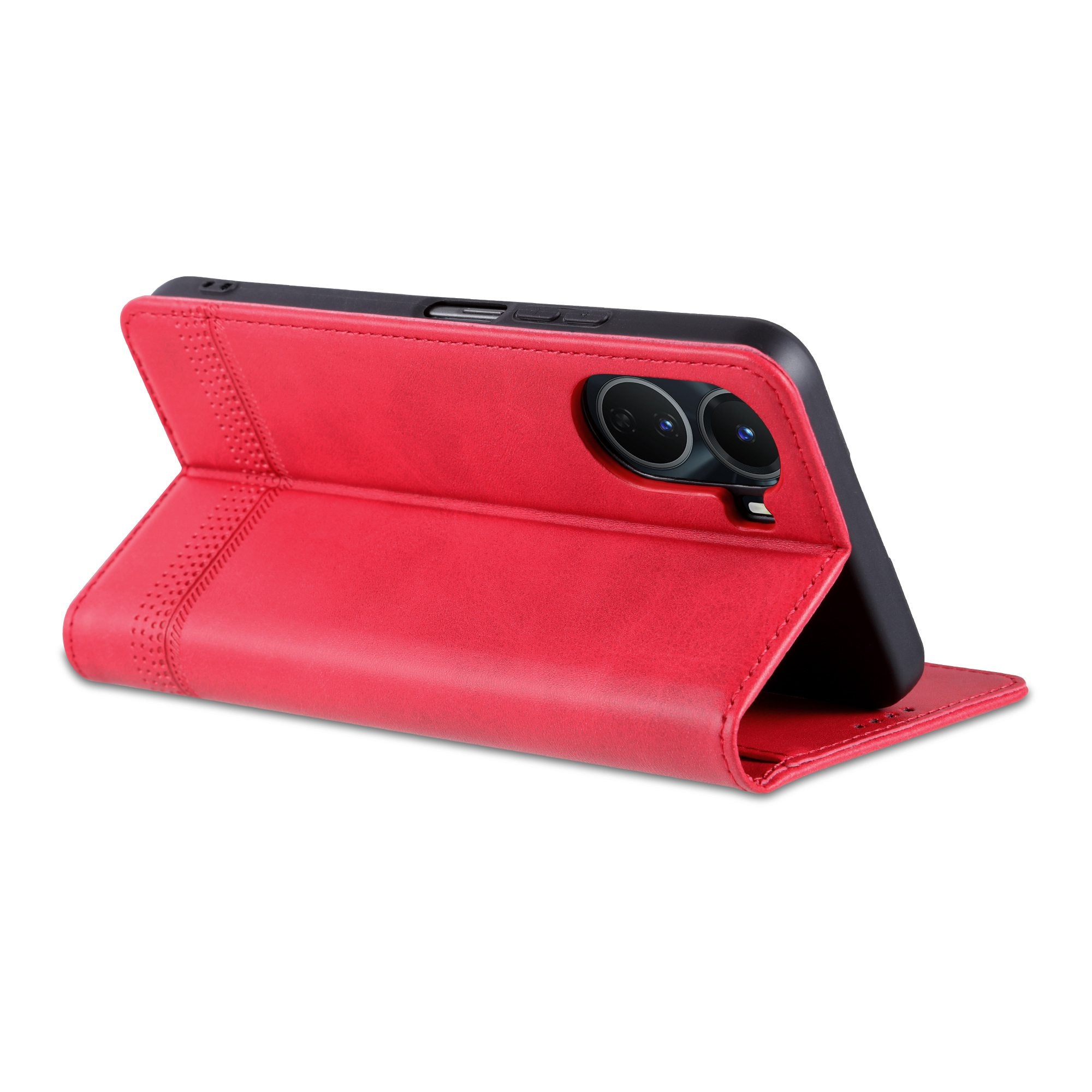 AZNS For vivo Y16 4G Cowhide Texture PU Leather Shockproof Case Magnetic Auto-absorbed Phone Wallet Stand Cover - Red