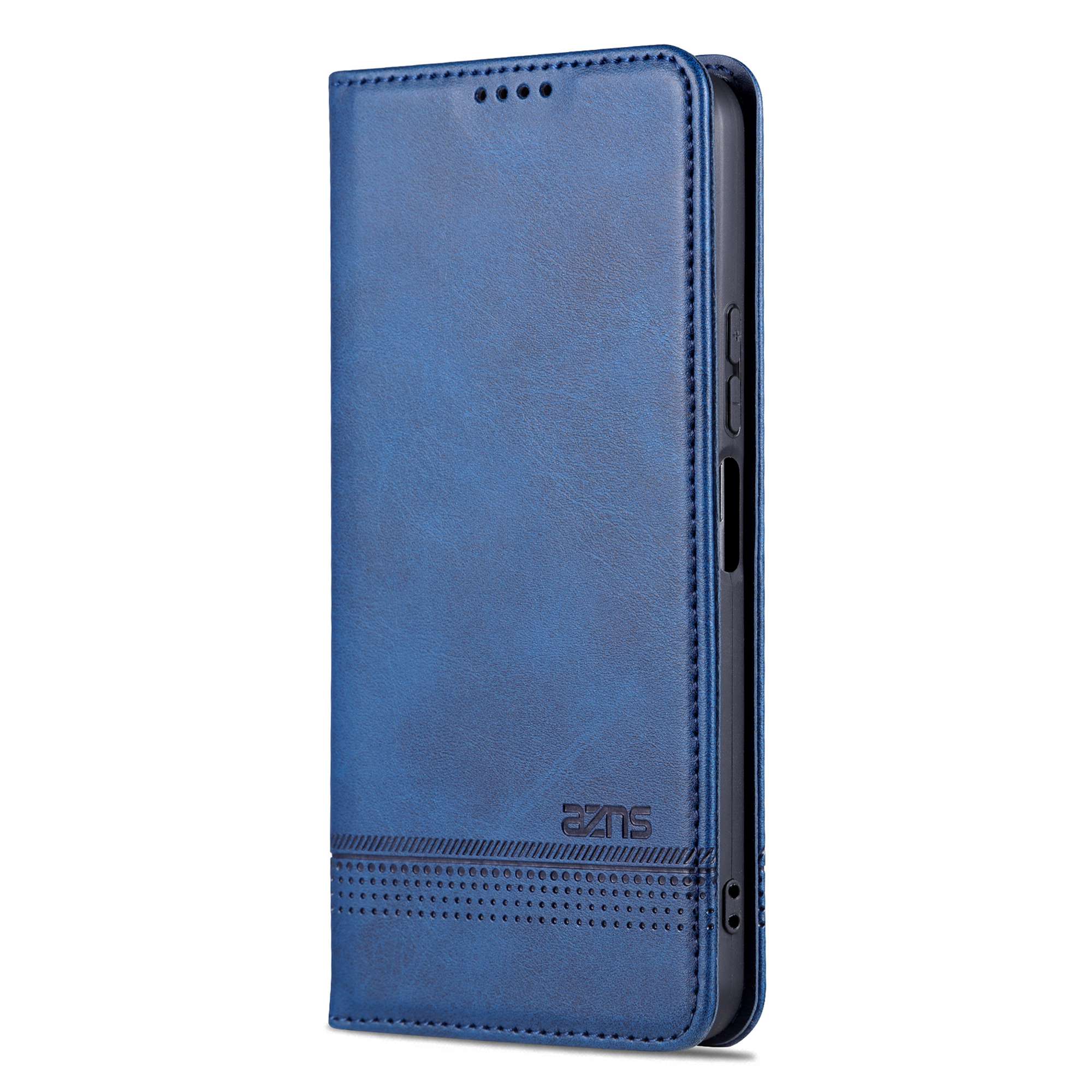 AZNS For vivo Y16 4G Cowhide Texture PU Leather Shockproof Case Magnetic Auto-absorbed Phone Wallet Stand Cover - Blue