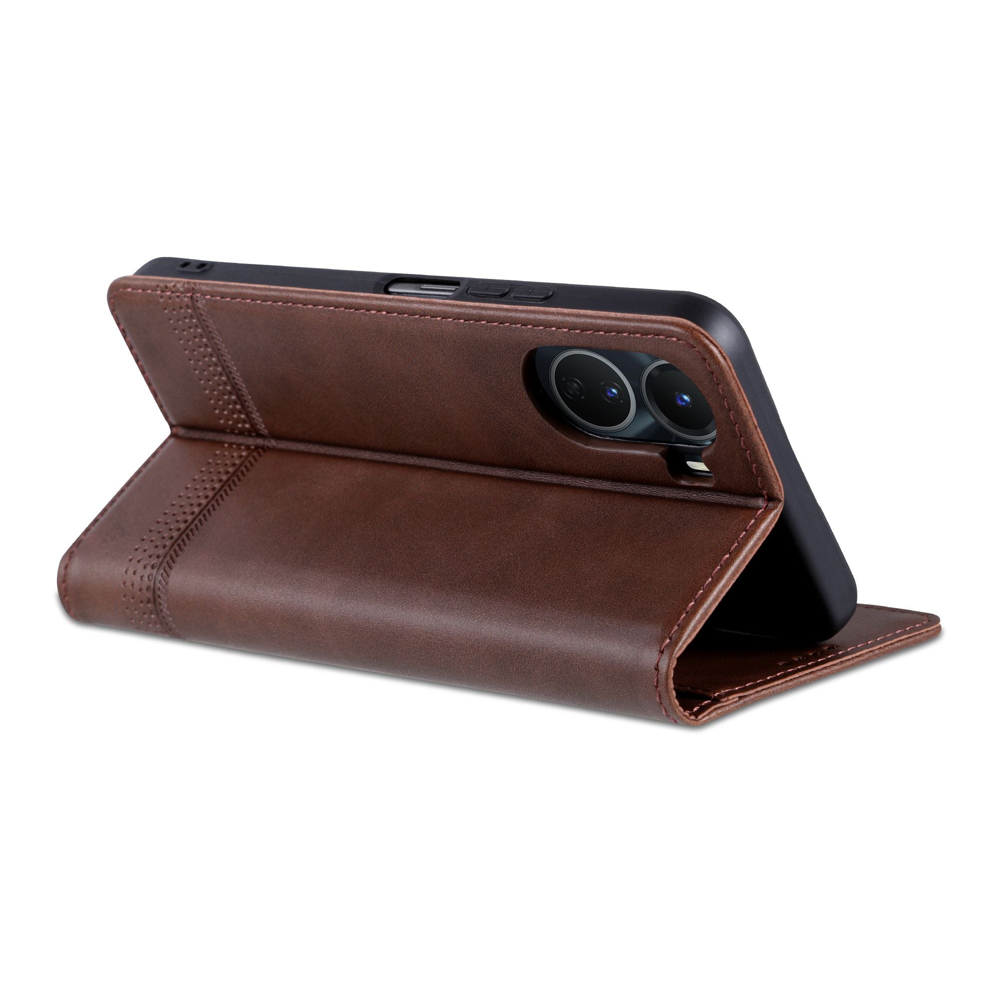 AZNS For vivo Y16 4G Cowhide Texture PU Leather Shockproof Case Magnetic Auto-absorbed Phone Wallet Stand Cover - Coffee